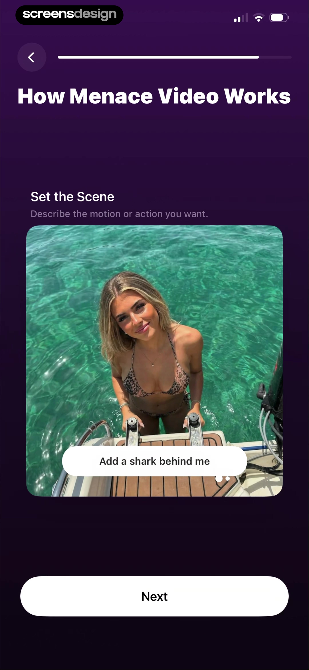 Menace AI video onboarding asking the user to describe motion