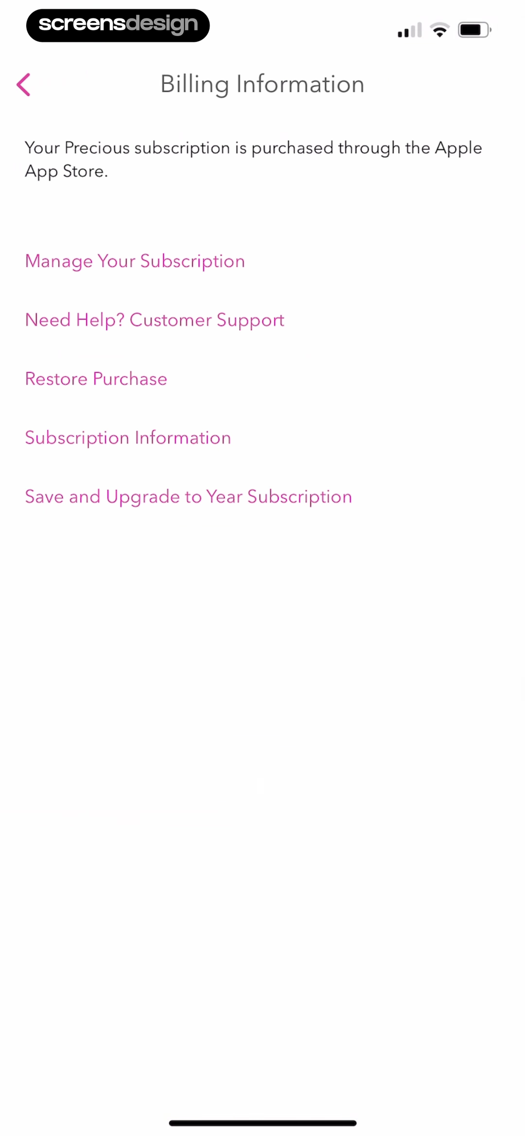 Precious billing information with manage support restore and yearly upgrade