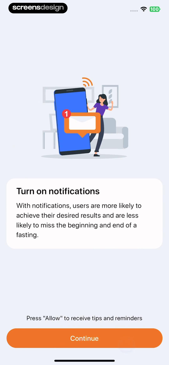 BodyOK notification warm-up screen explaining fasting reminders before the native iOS permission request