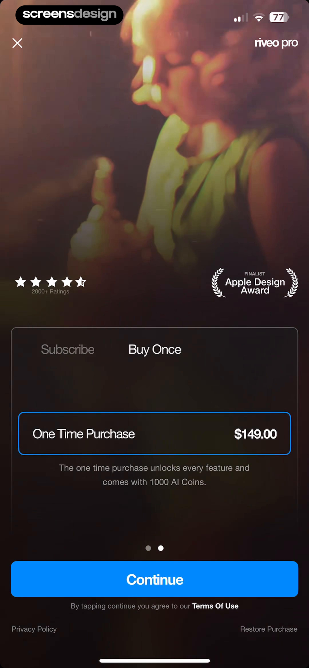 Video Effects Editor: Riveo mobile app screen showing riveo pro and 2000+ Ratings