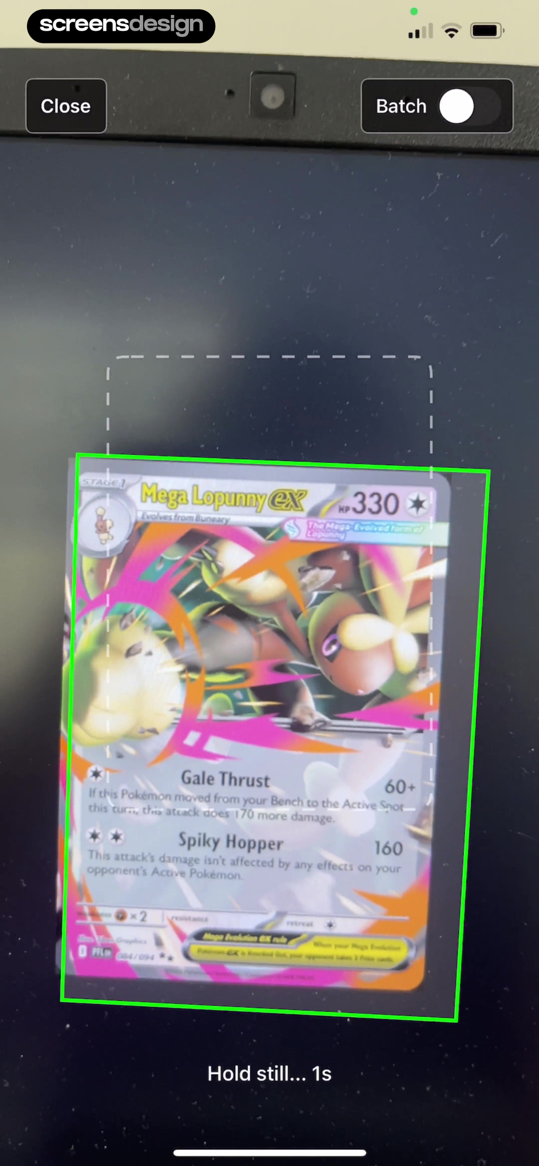 Pokechart trading card scanner with framing guide and hold still countdown