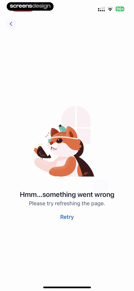 Product Hunt error state using a friendly illustration, explanation, and Retry button