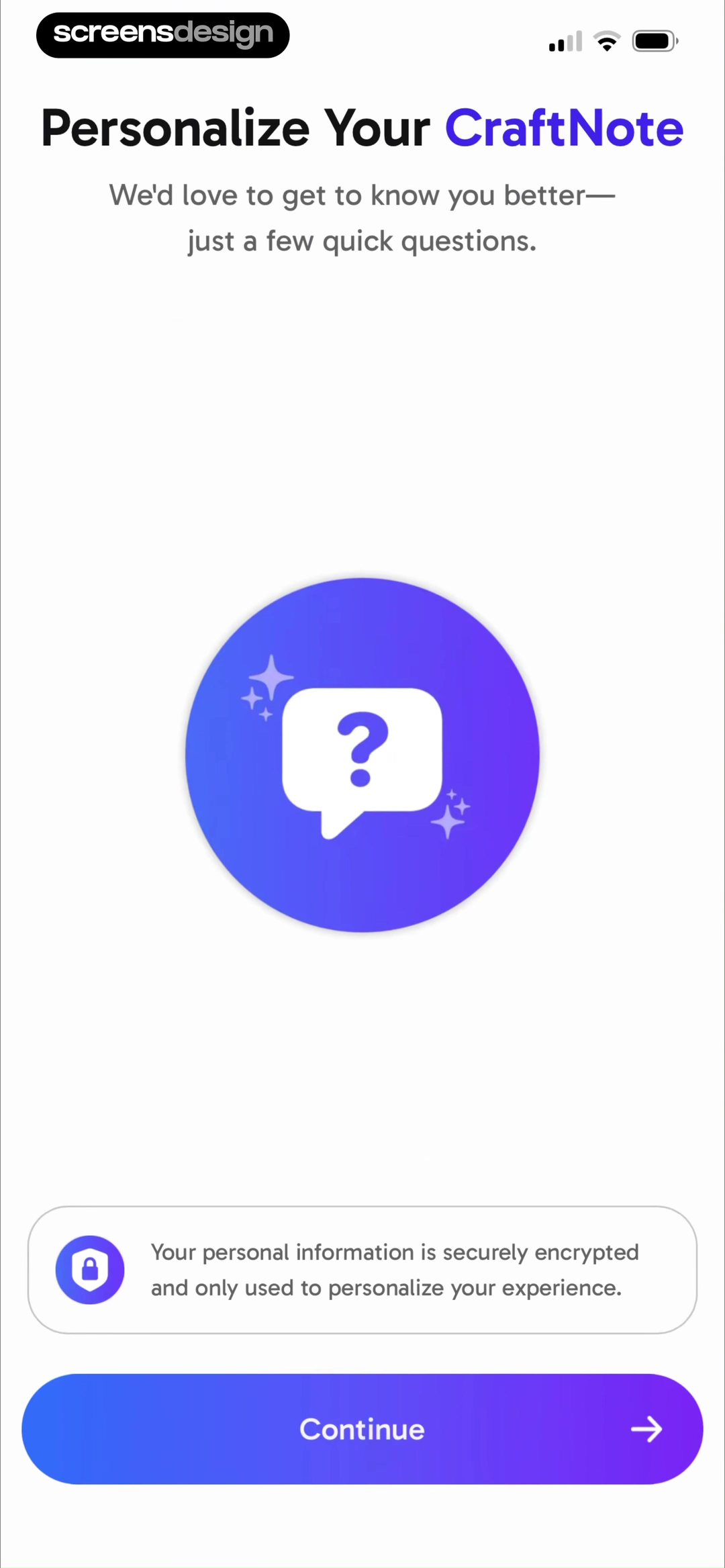 CraftNote onboarding example showing a transcript and AI summary