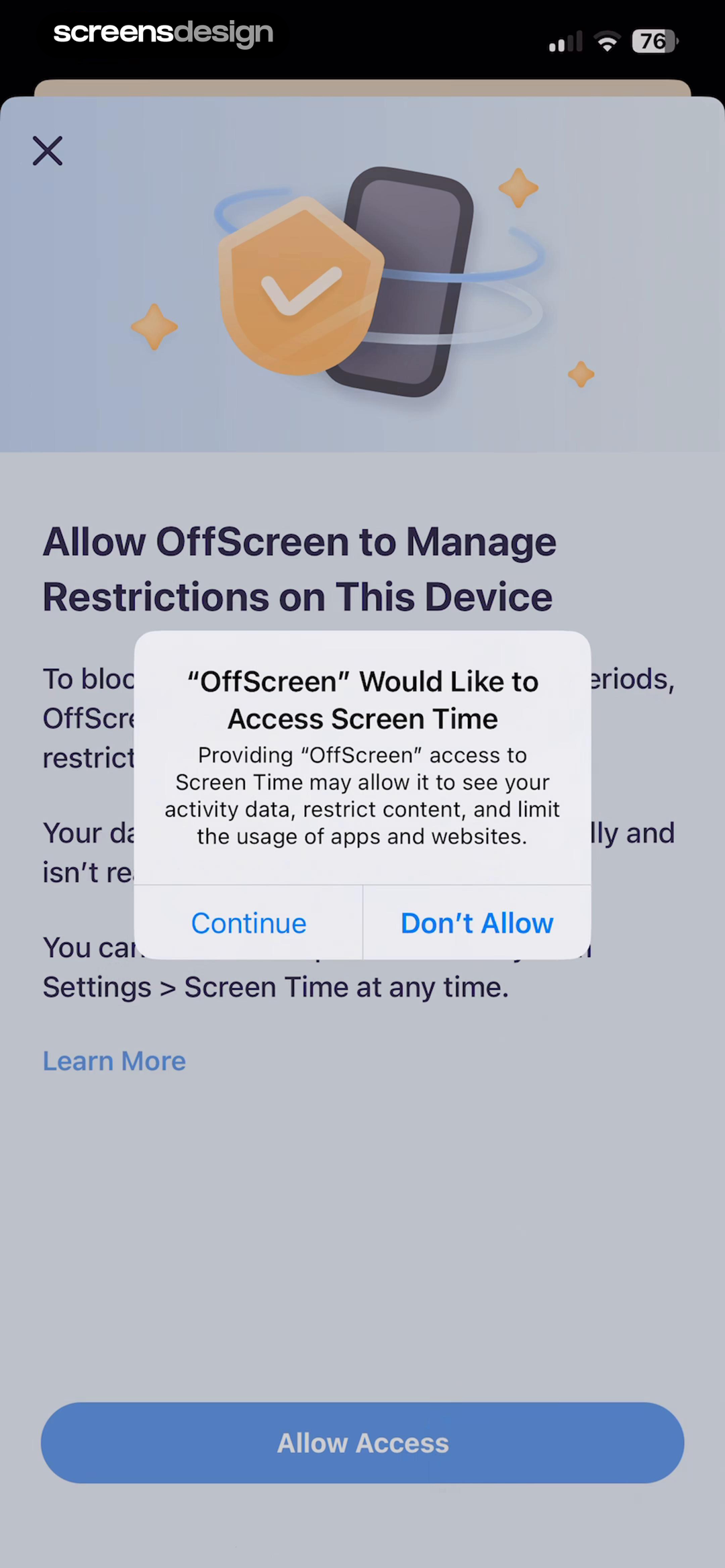 OffScreen explanation and iOS Screen Time access request