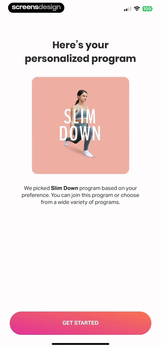 FitOn personalized Slim Down program recommendation after onboarding