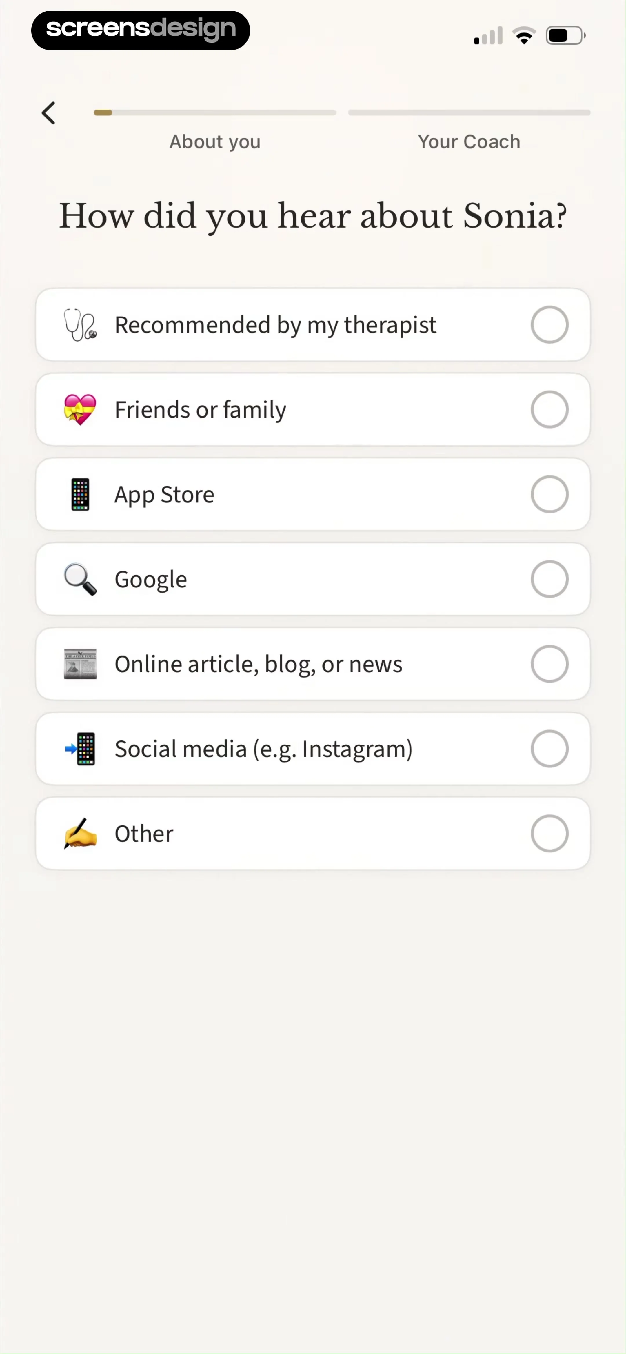 Sonia: AI for Mental Health screen 5