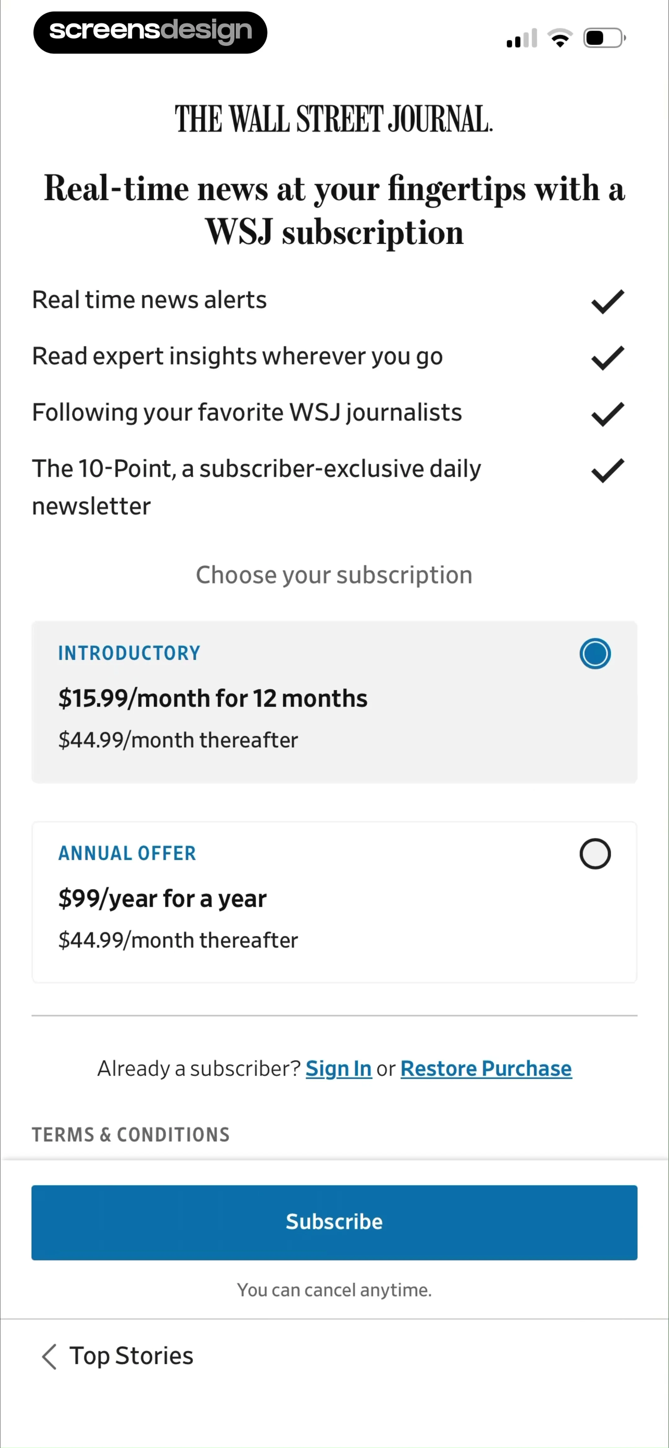 The Wall Street Journal. News screen 5