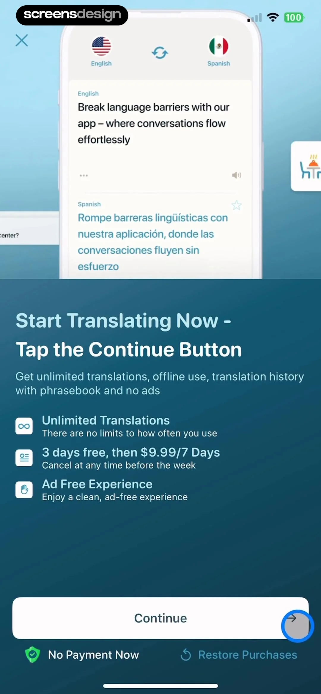 Translate: Voice & Text screen 4