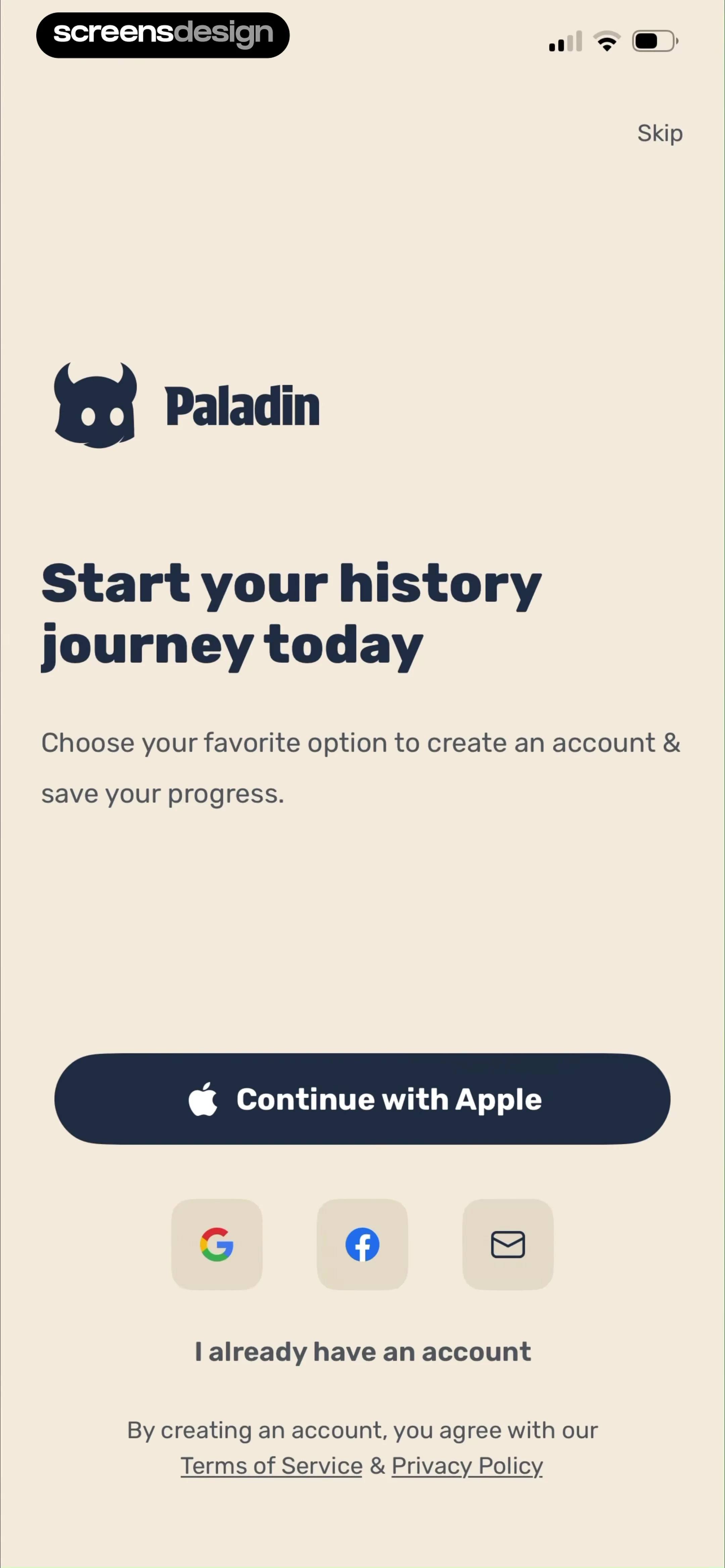 Paladin: Learn History screen 6