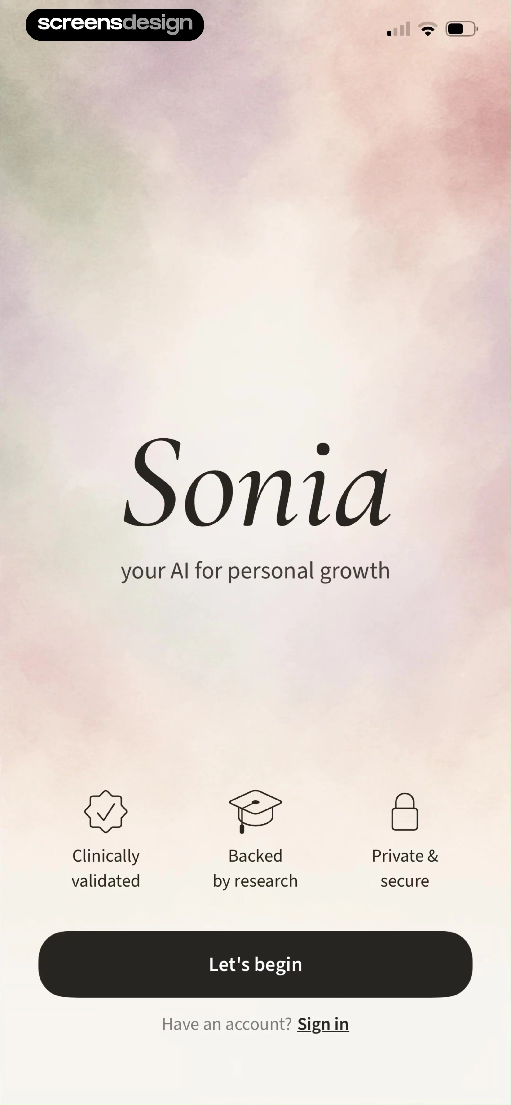 Sonia: AI for Mental Health screen 2
