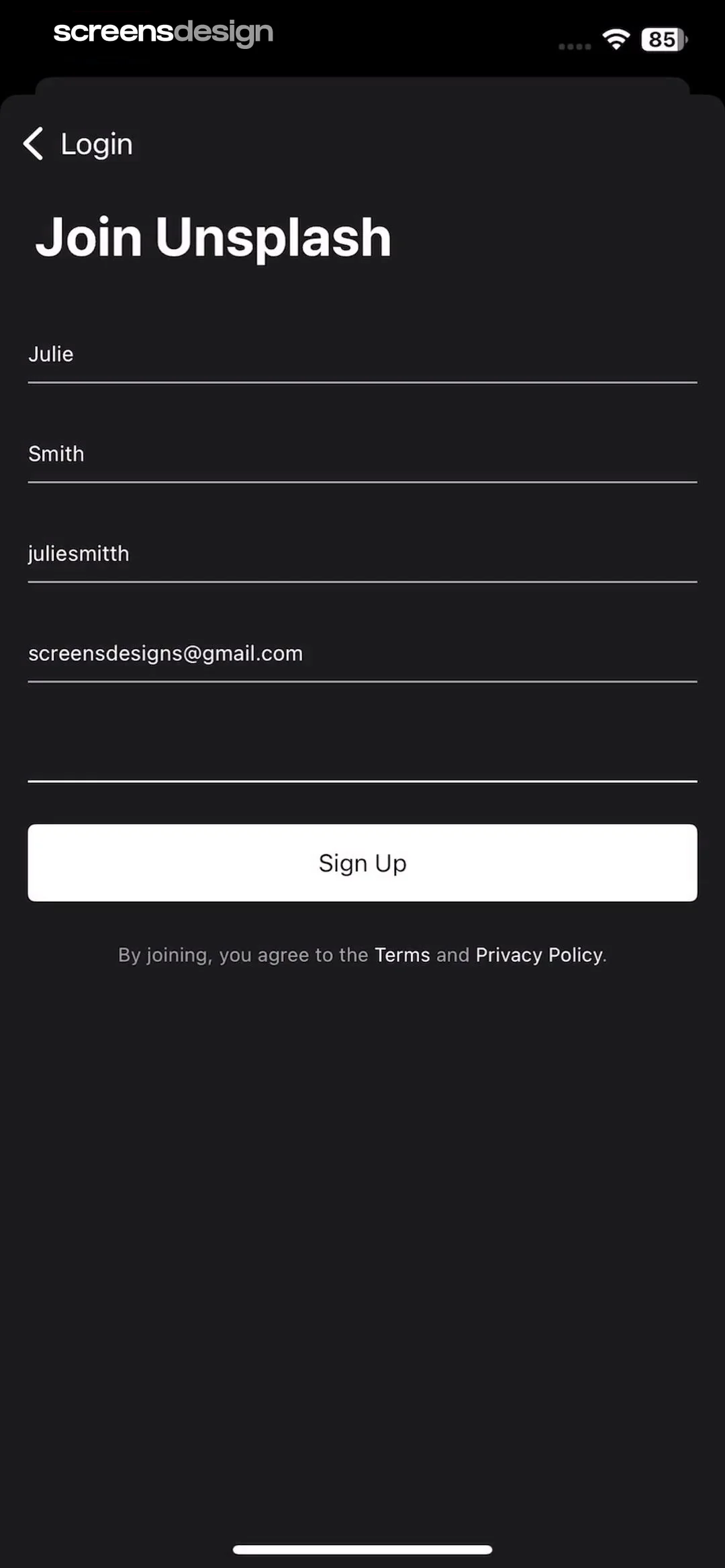 Unsplash screen 6