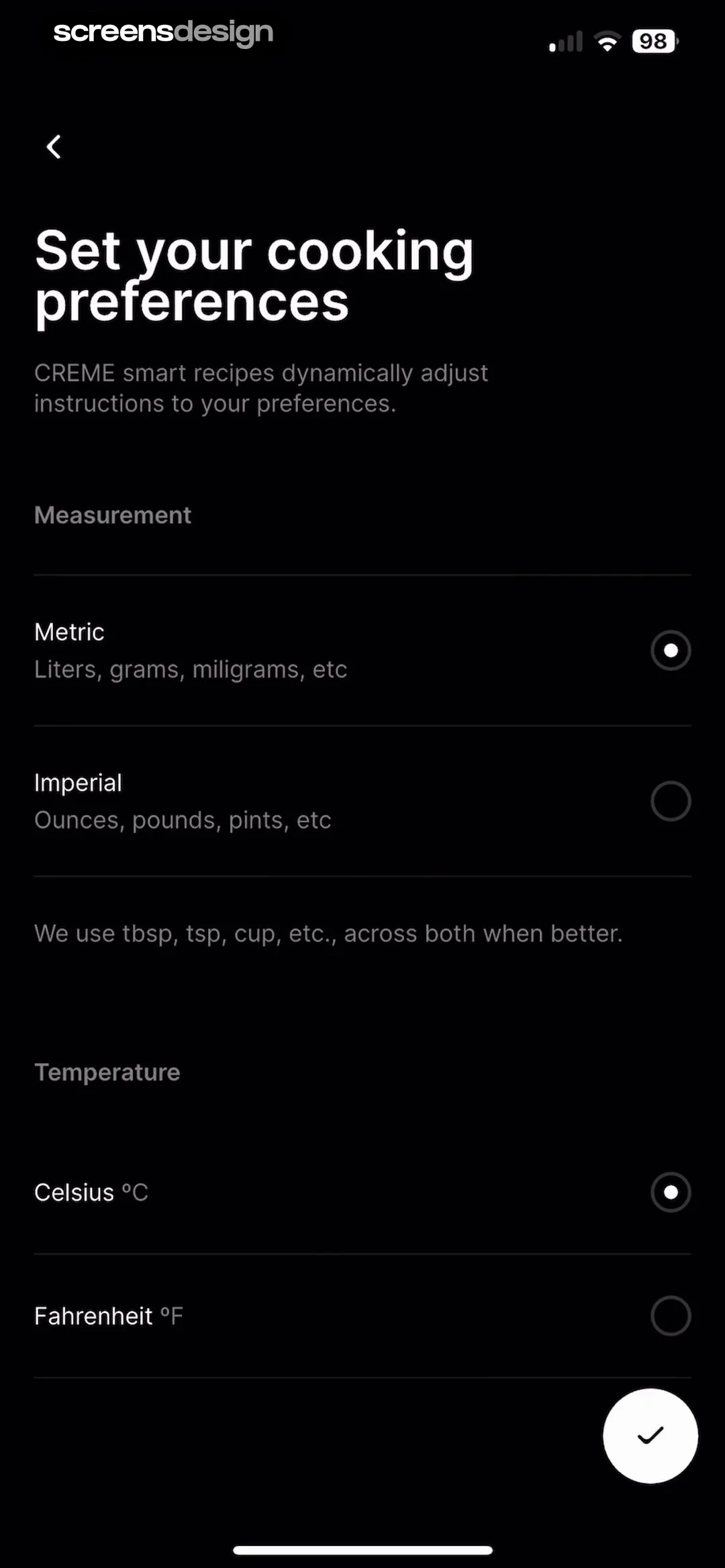 CREME: Create Memorable Meals screen 6