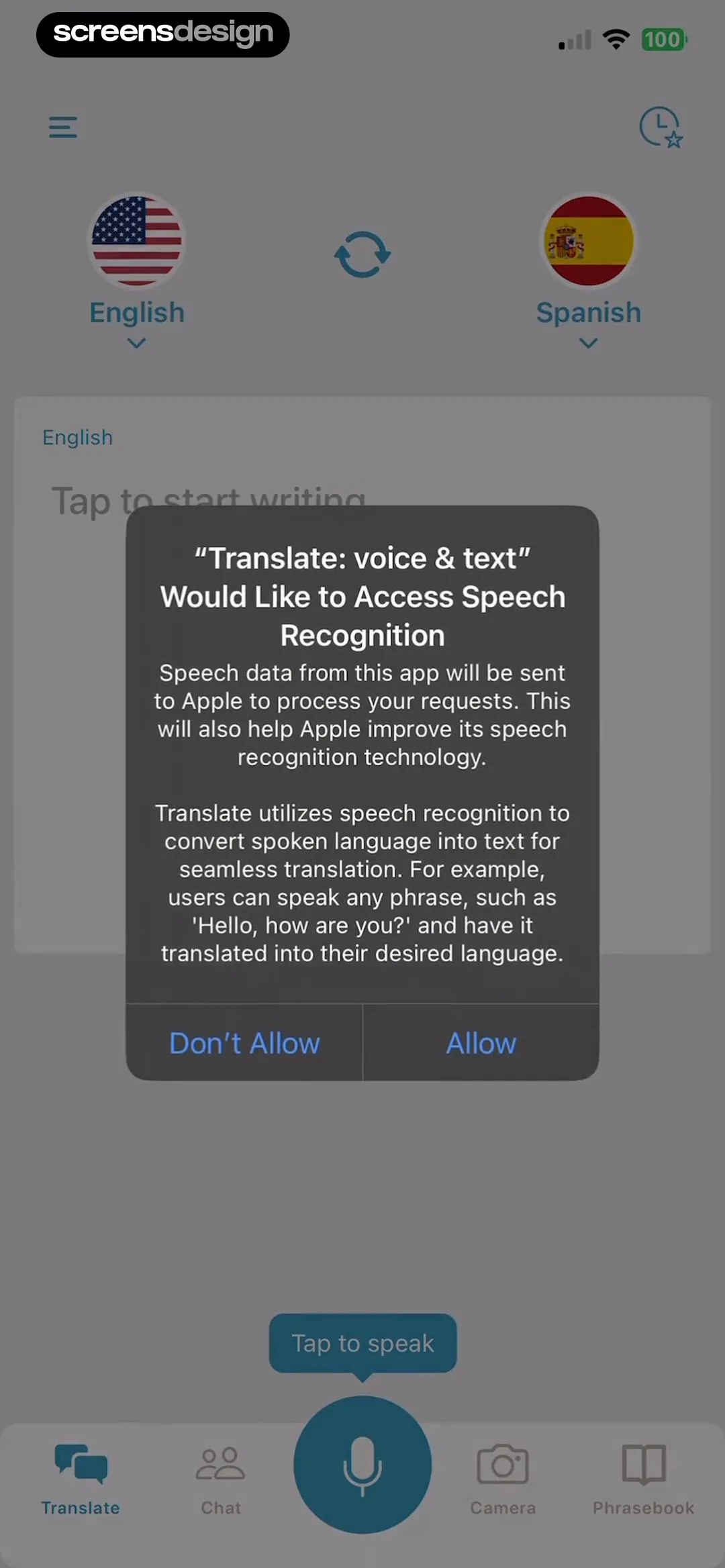 Translate: Voice & Text screen 5