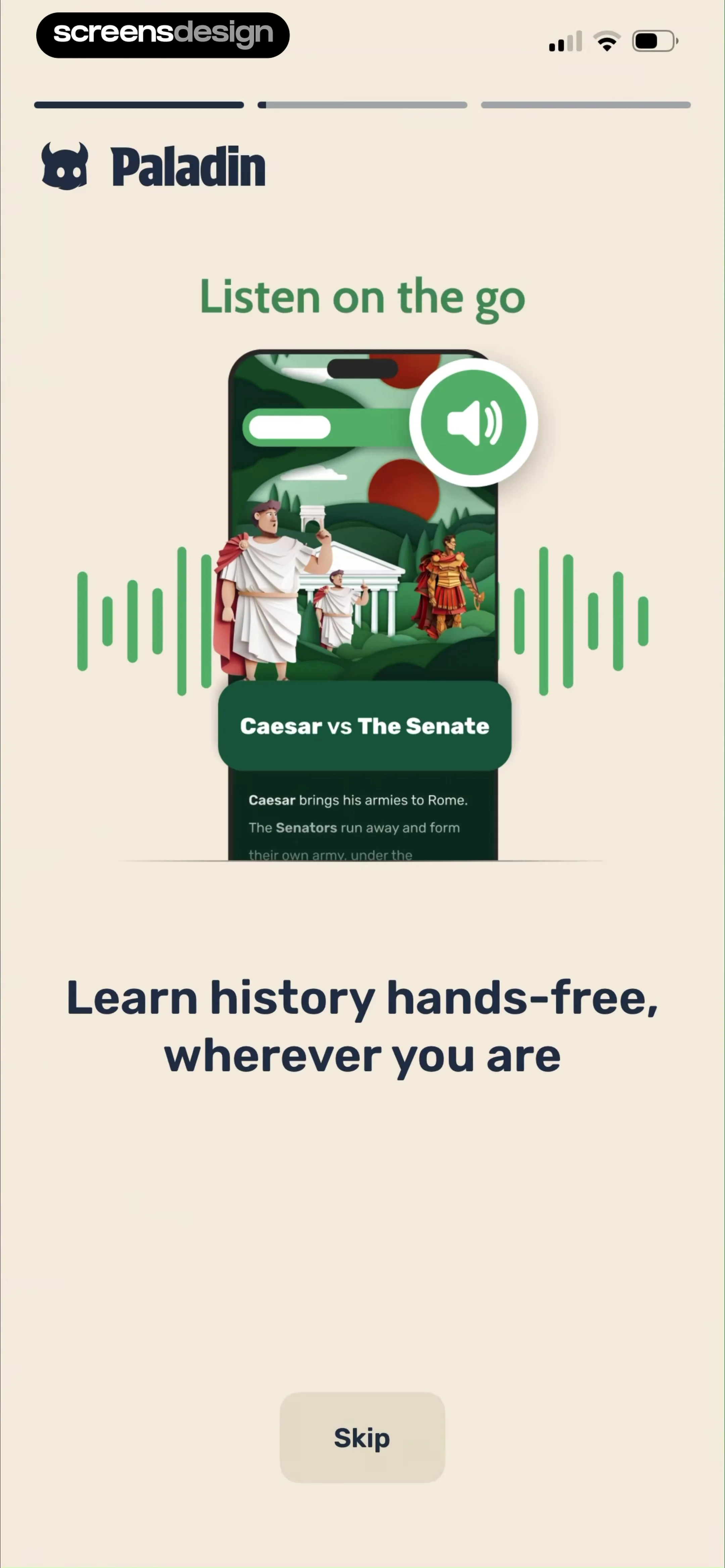 Paladin: Learn History screen 4