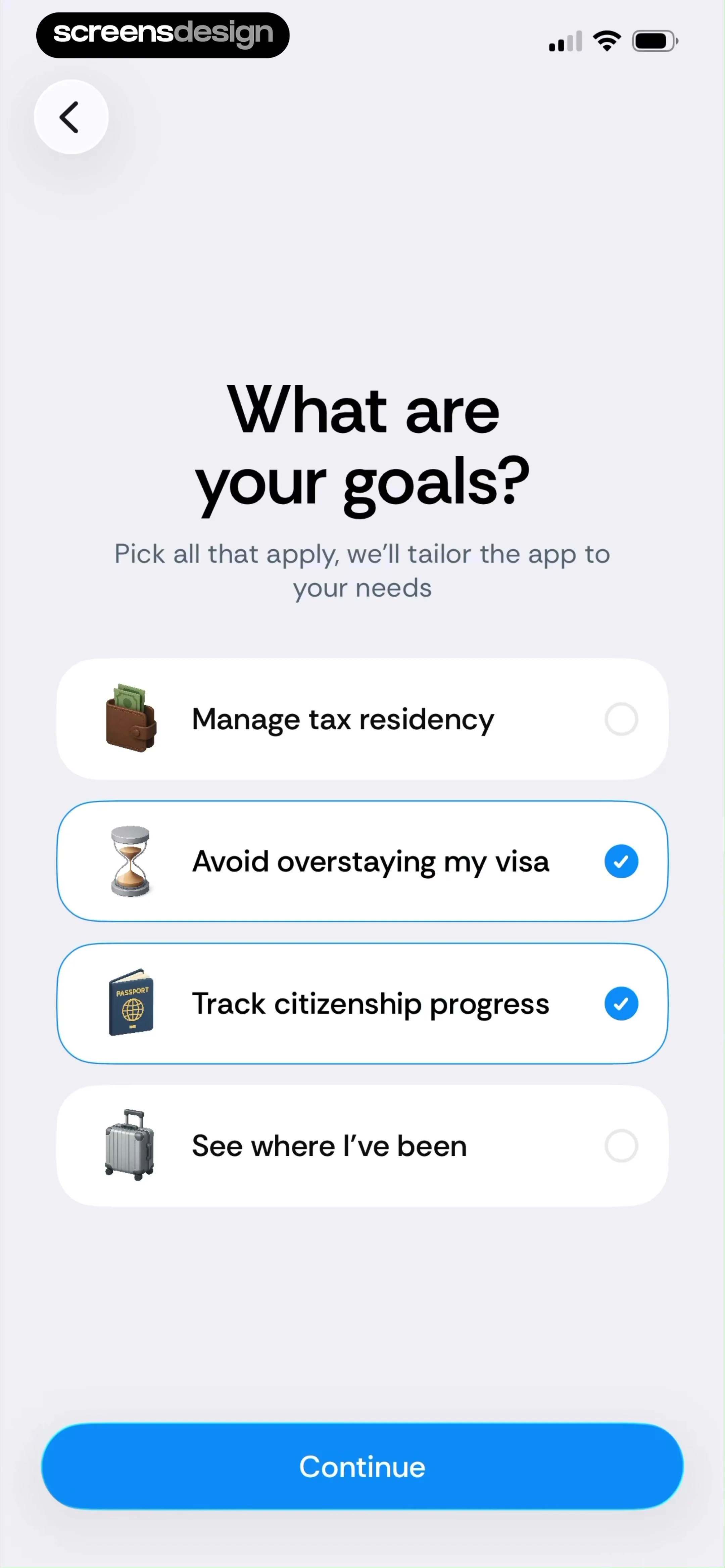 Country Days Tracker: Bounded screen 7
