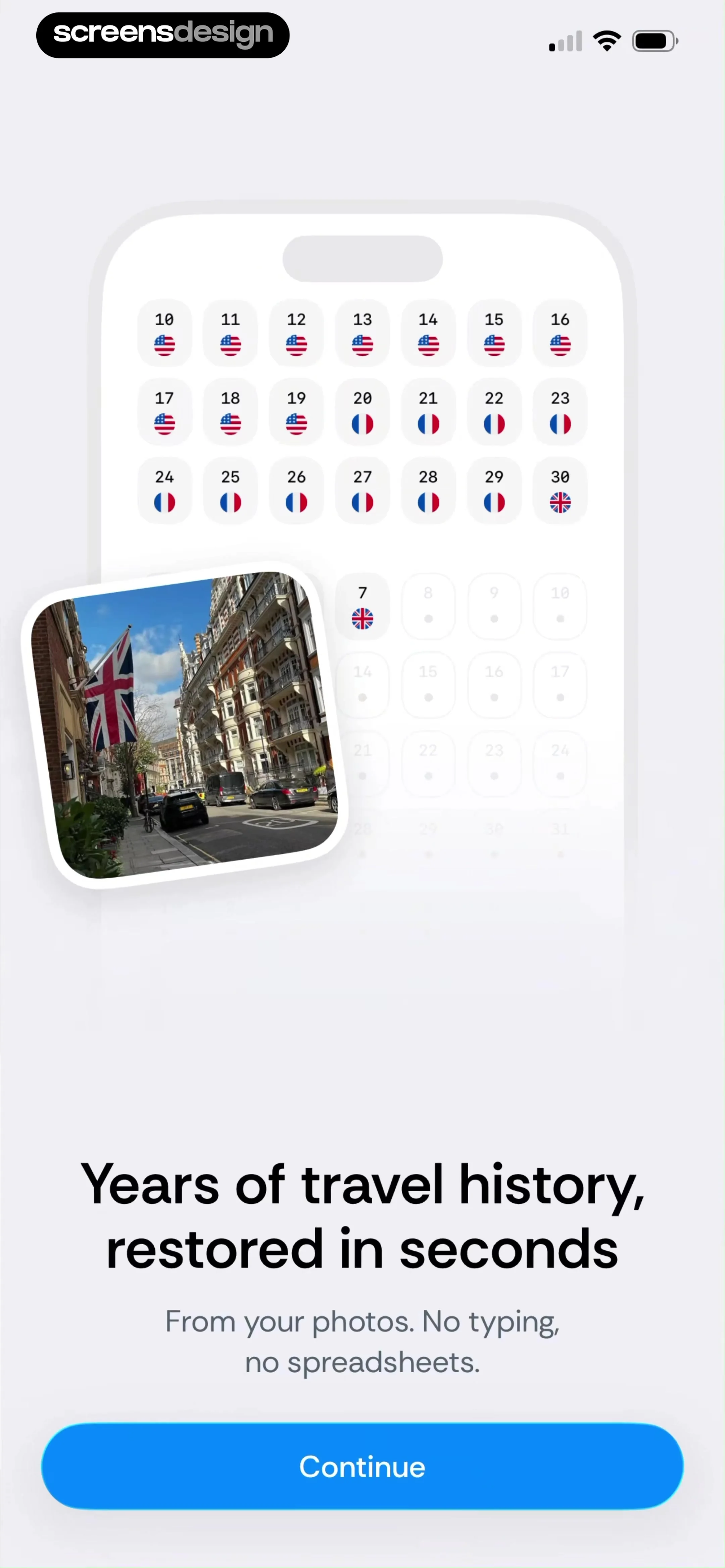 Country Days Tracker: Bounded screen 3