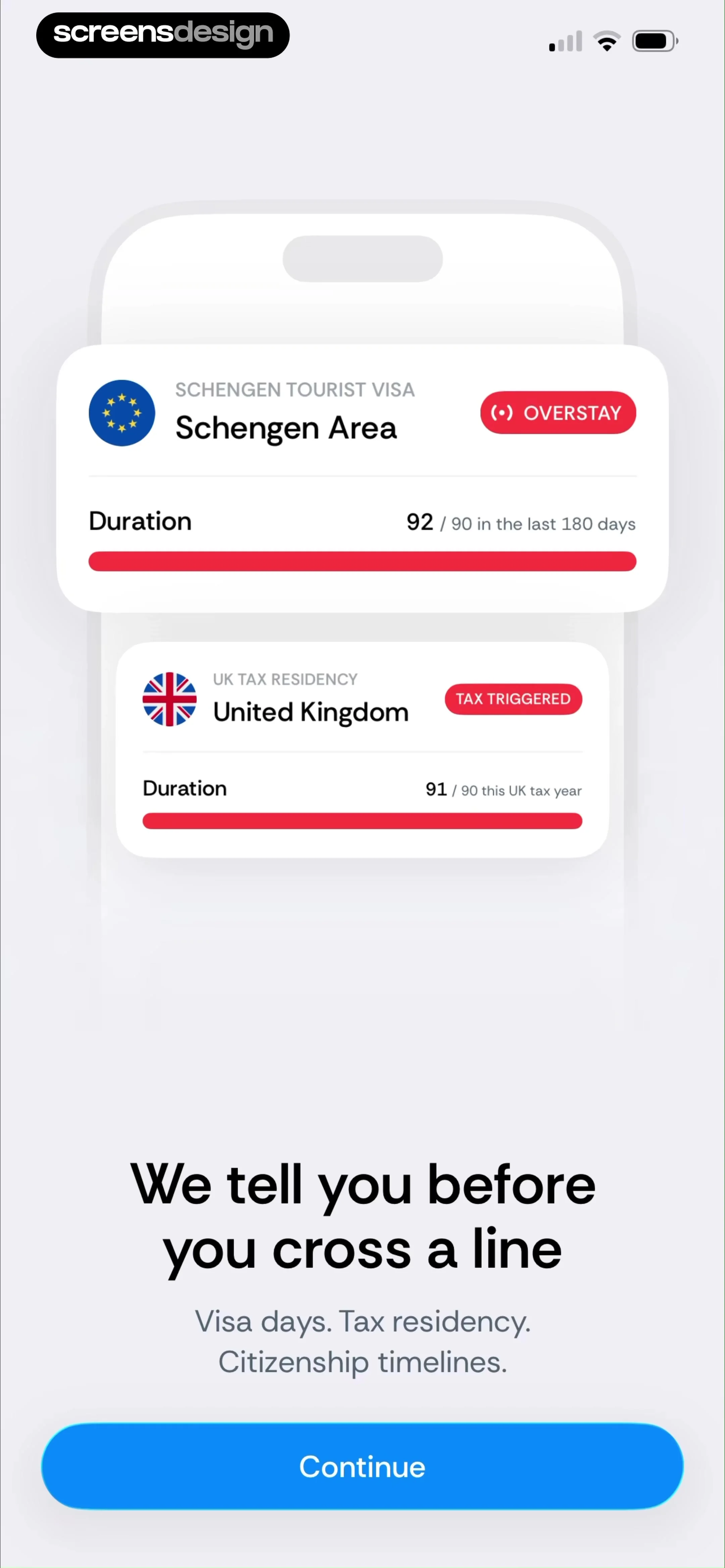 Country Days Tracker: Bounded screen 5
