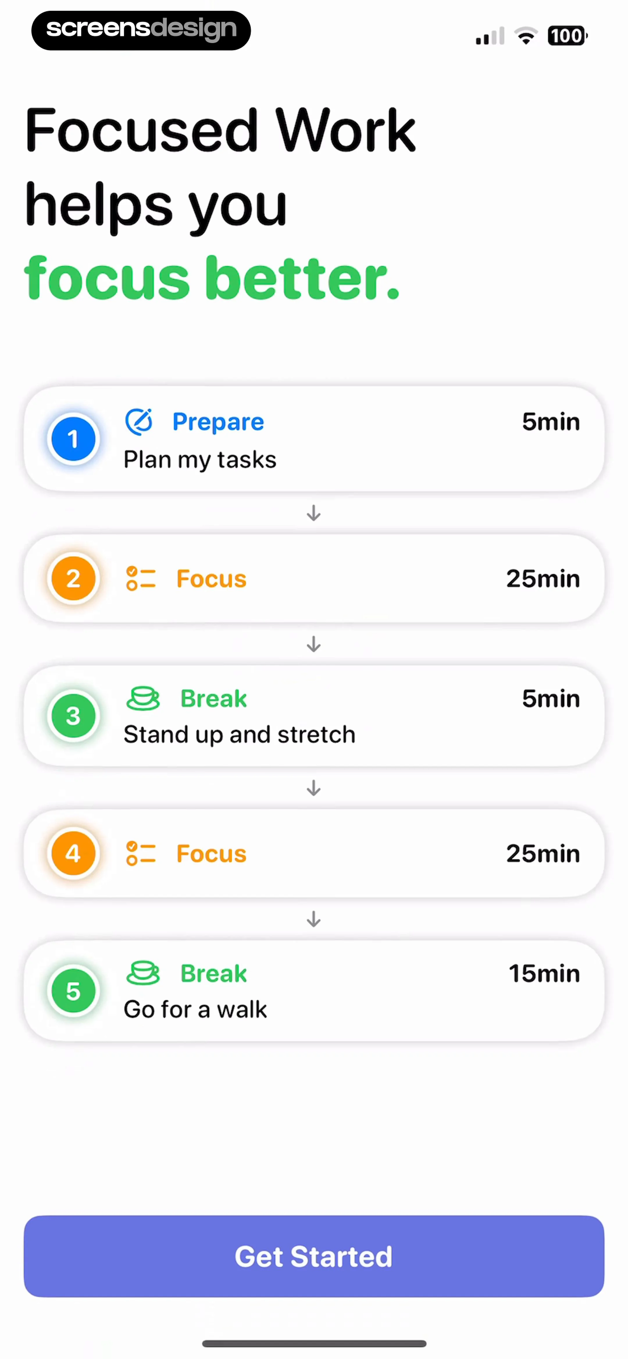 Focused Work - Pomodoro Timer | ScreensDesign
