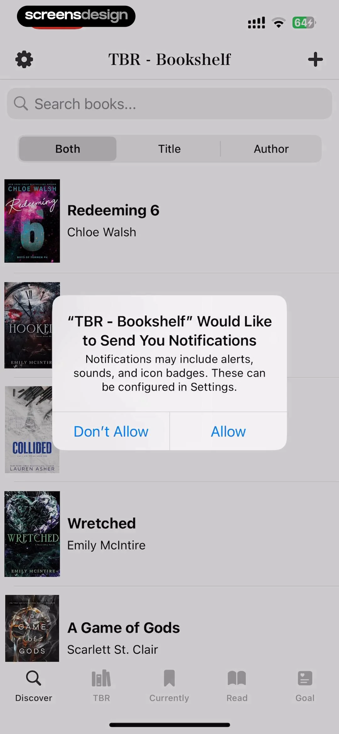 TBR - Bookshelf screen 1