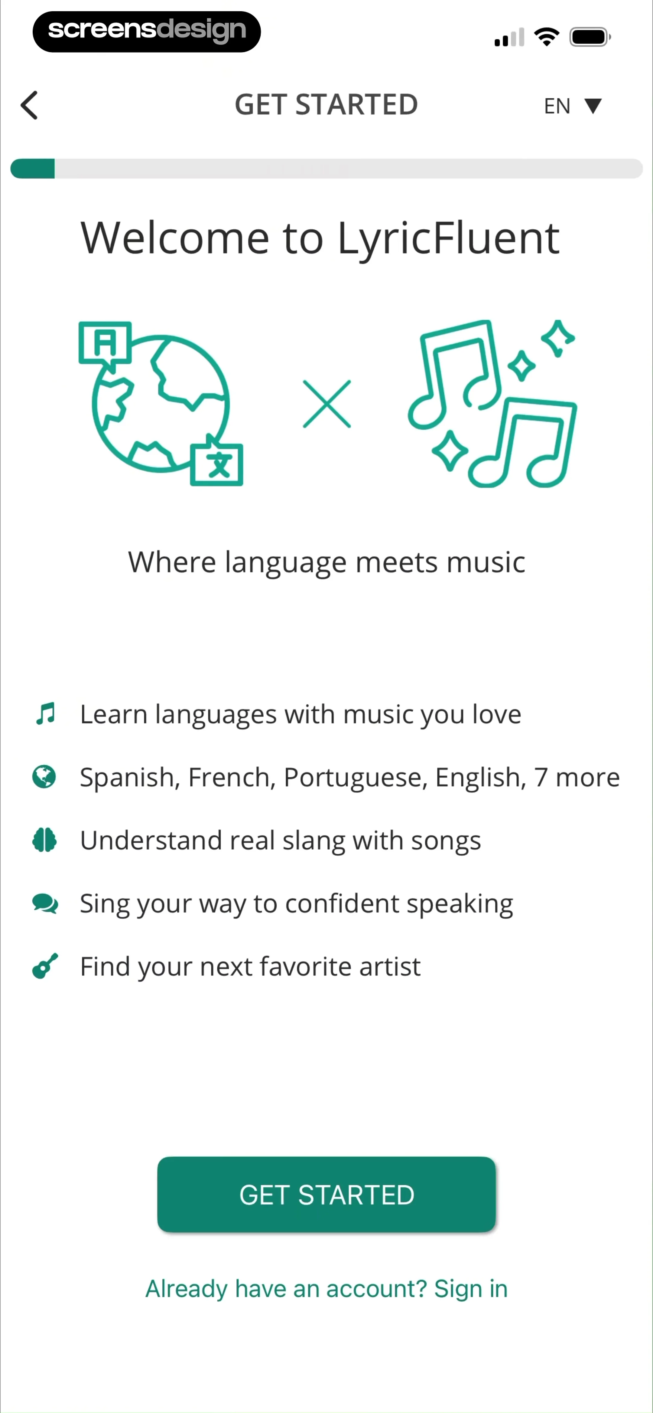 LyricFluent: Learn Languages screen 2