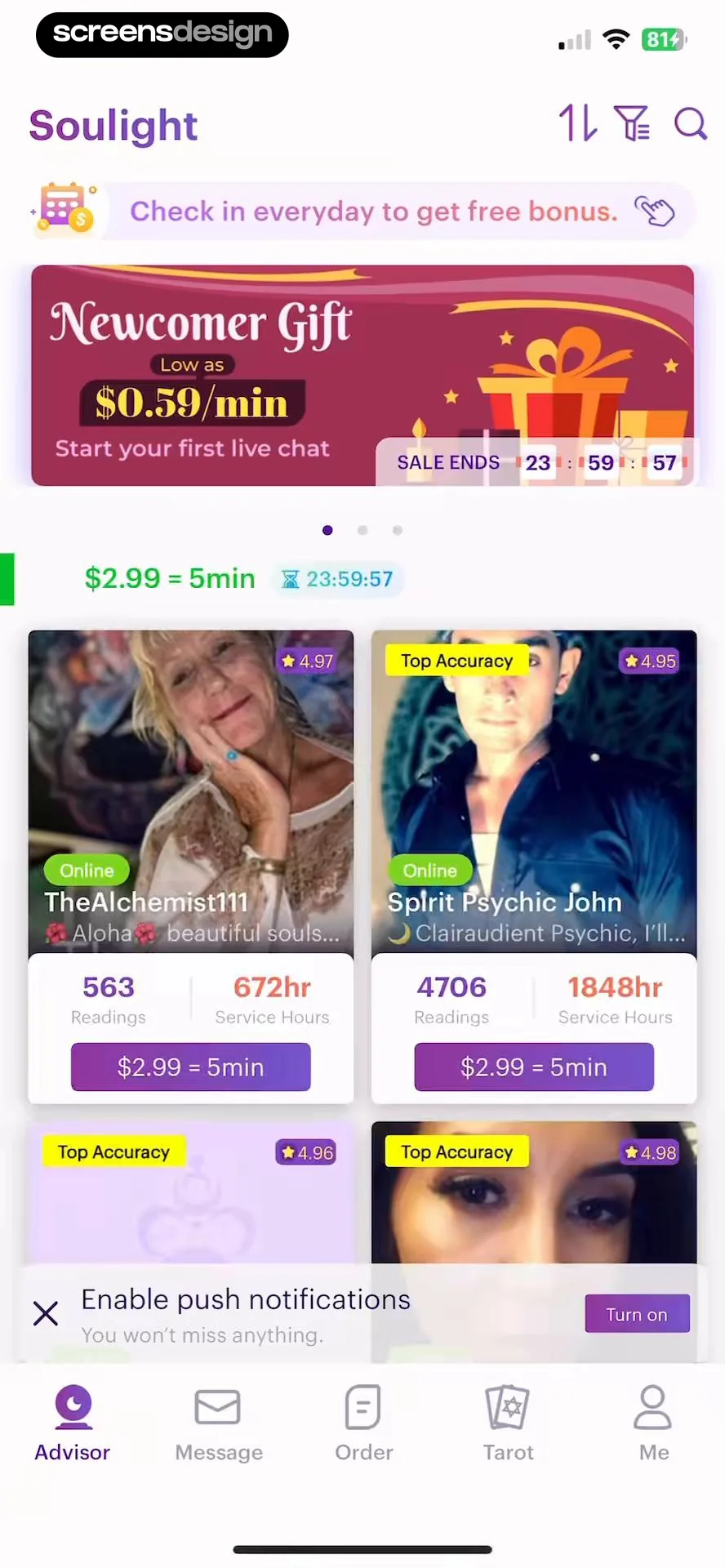 Soulight-Online Psychic Advice screen 2