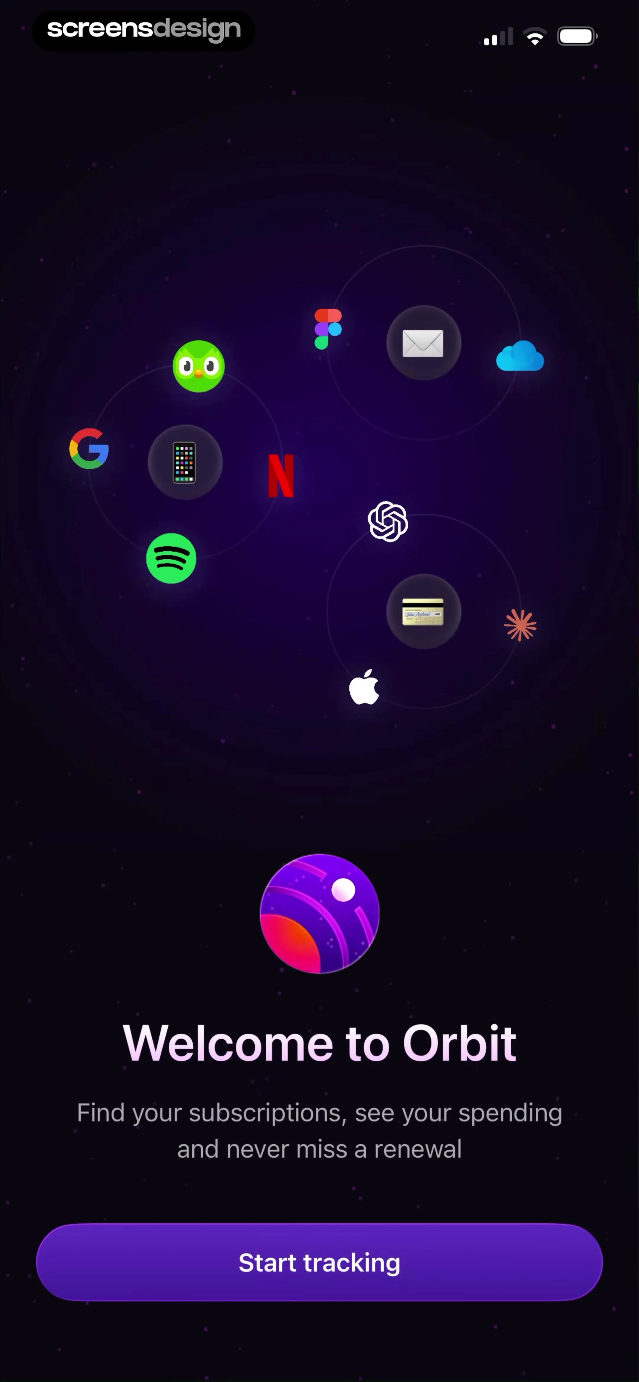 Subscription Manager: Orbit screen 1