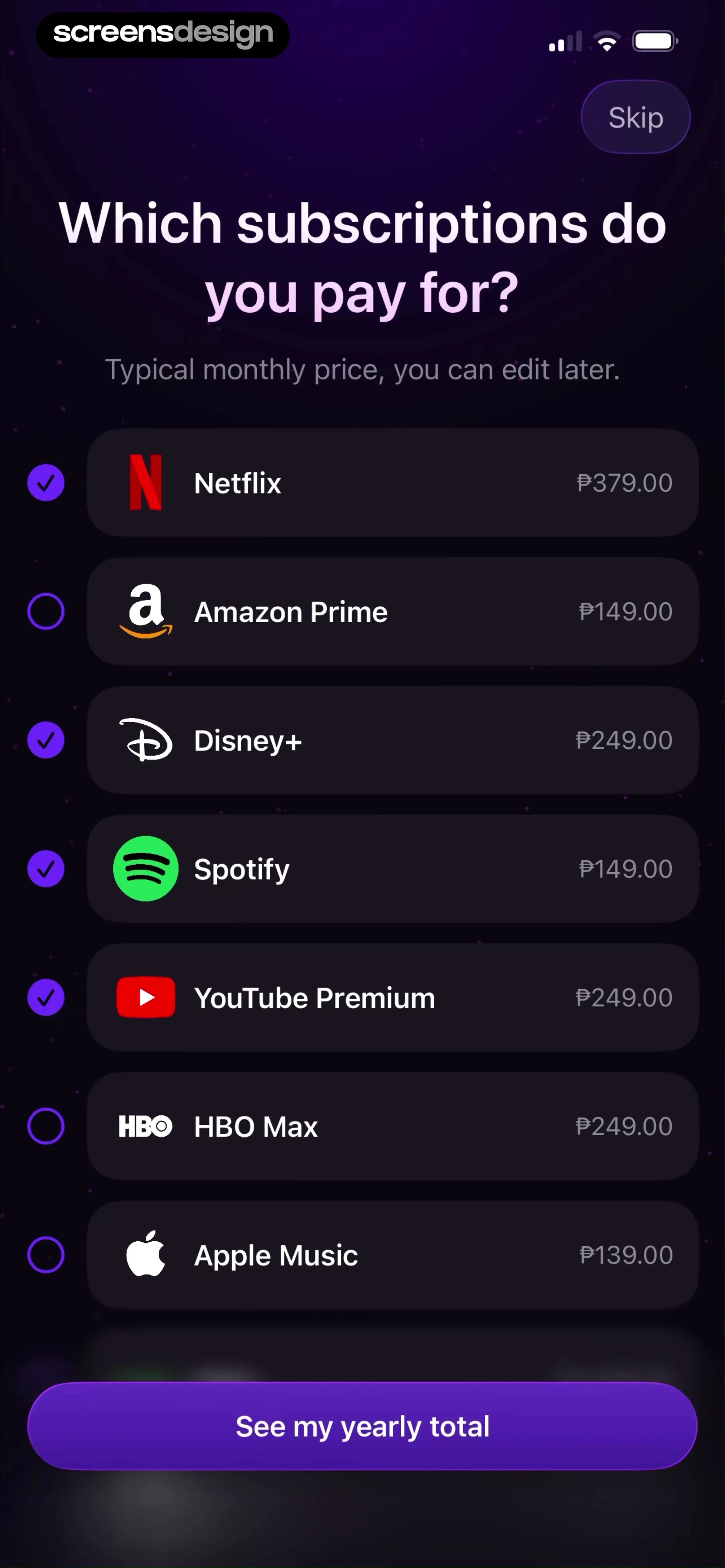 Subscription Manager: Orbit screen 3
