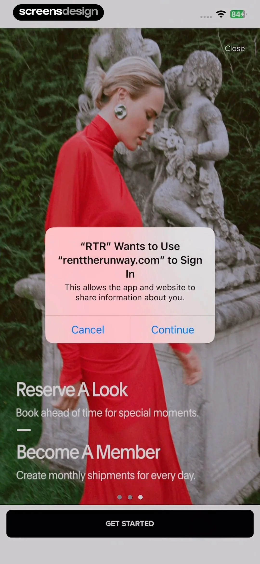 Rent the Runway (RTR) screen 4