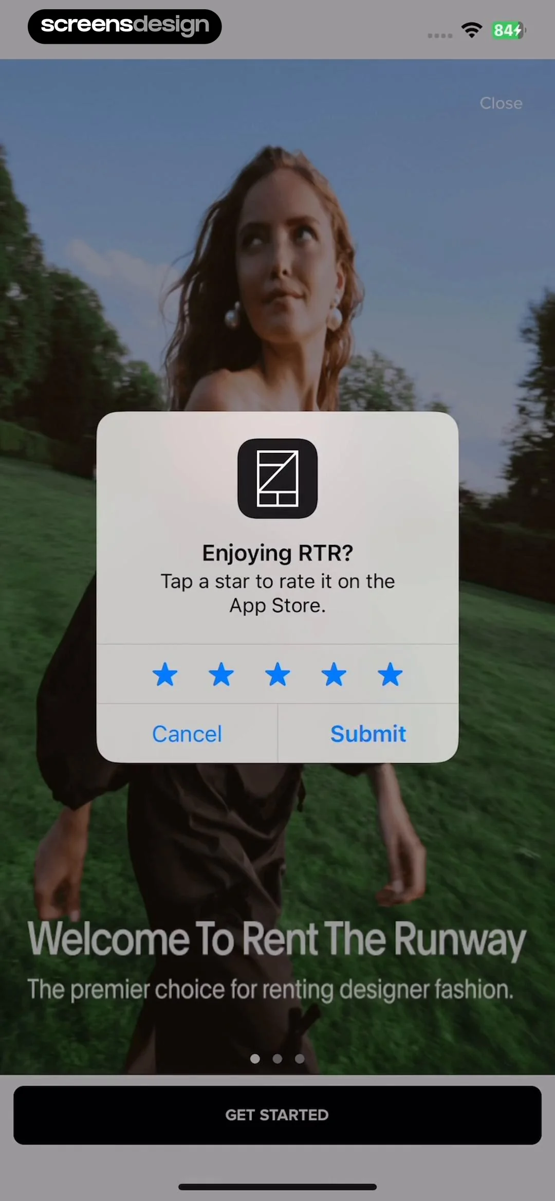 Rent the Runway (RTR) screen 2