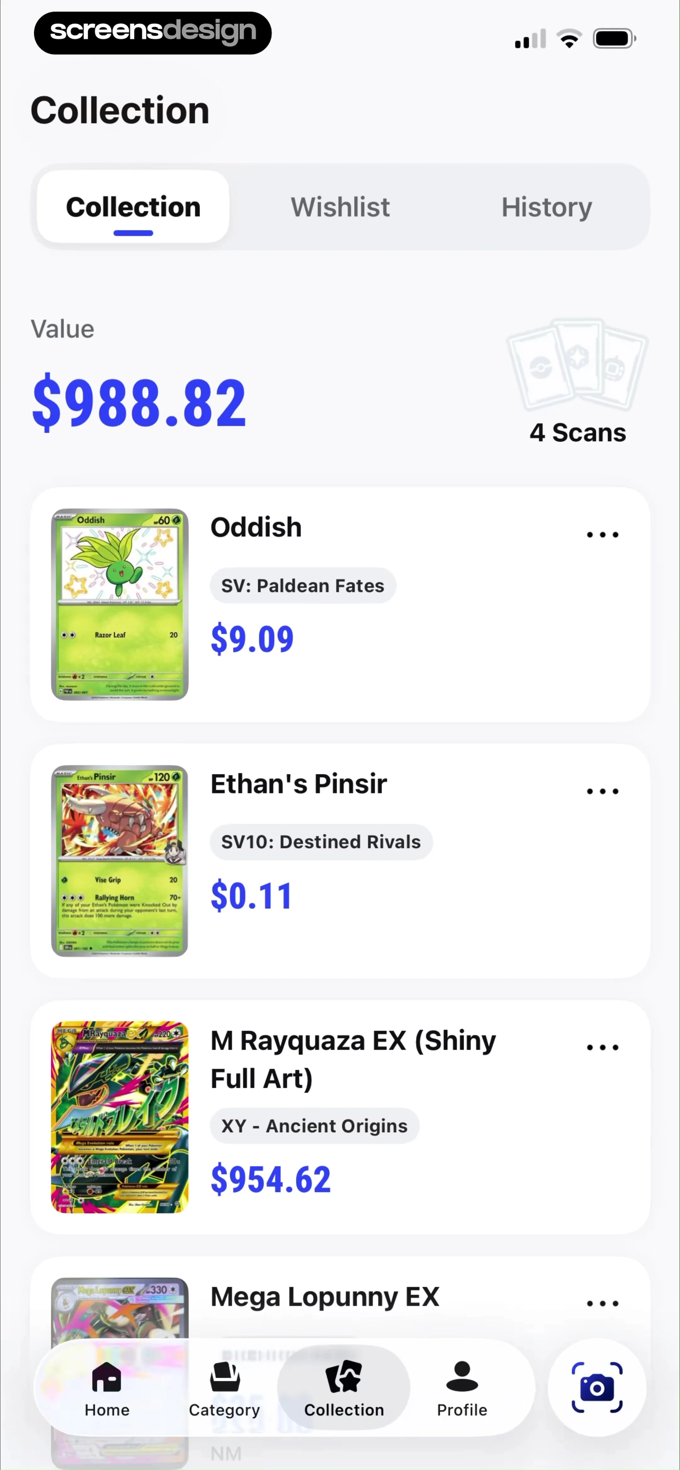 TCG Card Scanner & Value-Foloy replay screen
