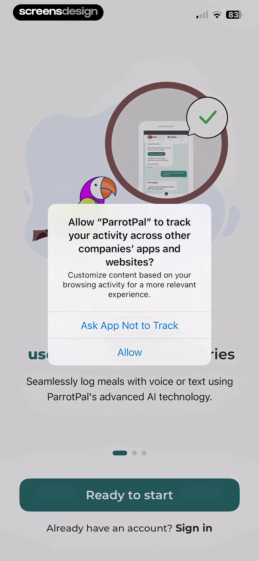 ParrotPal: Calorie Tracker screen 1