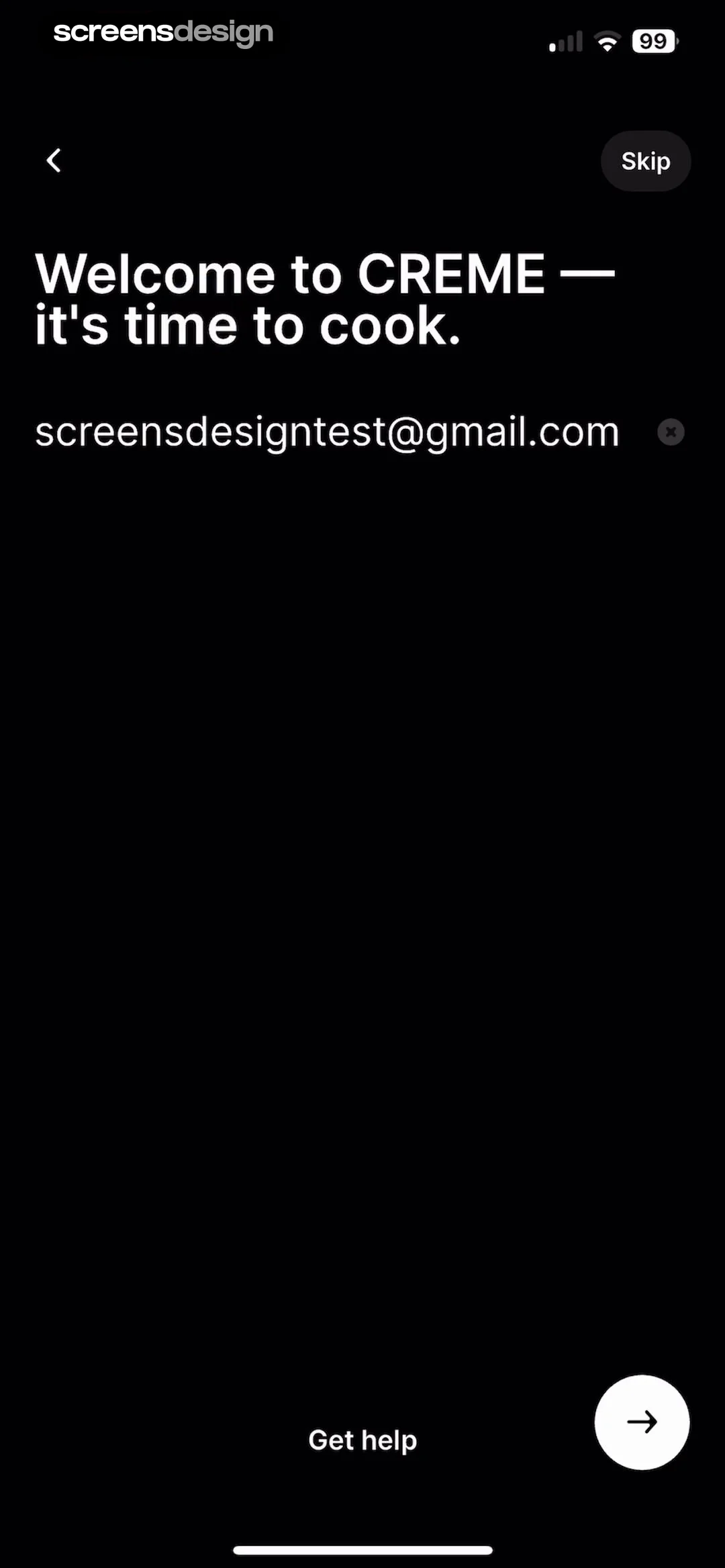 CREME: Create Memorable Meals screen 3