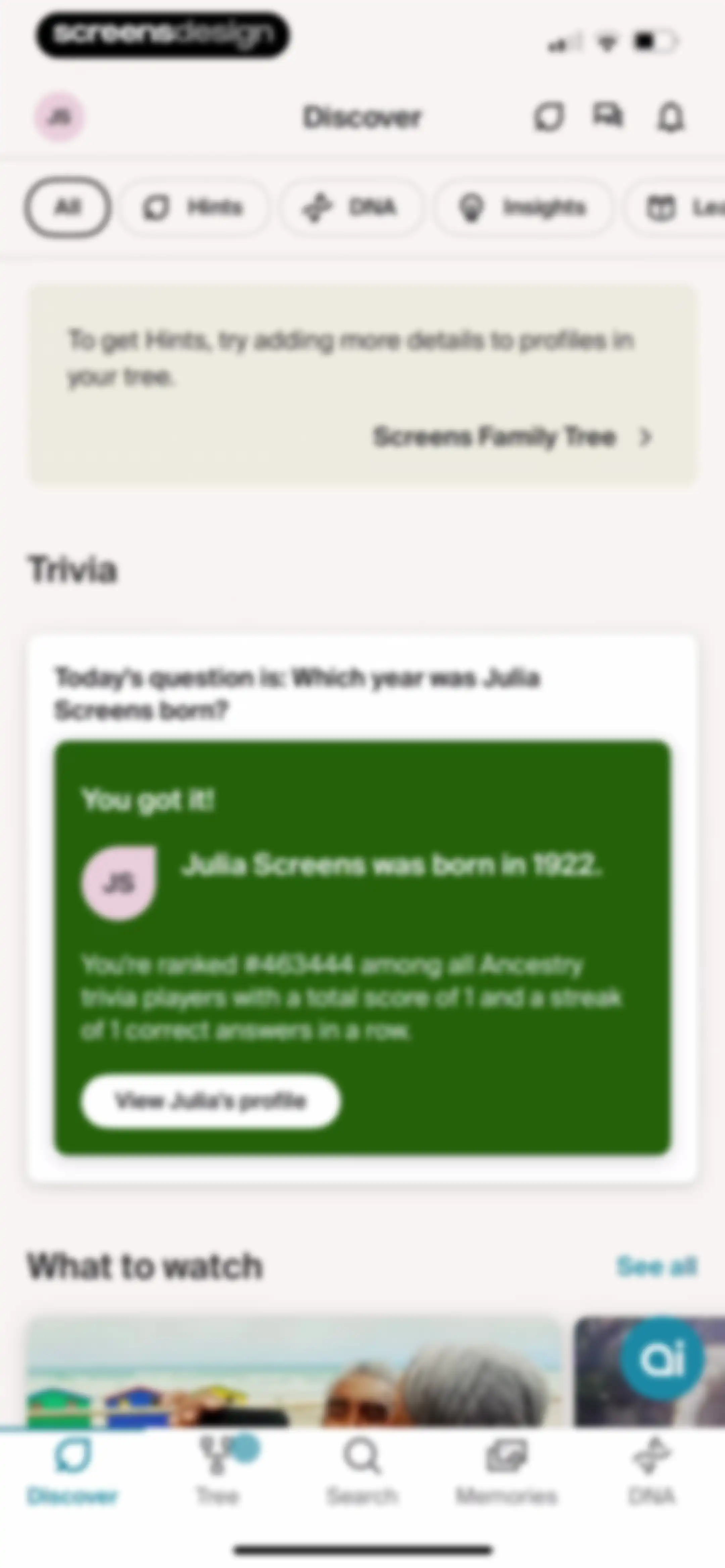 Ancestry: Family History & DNA screen 147
