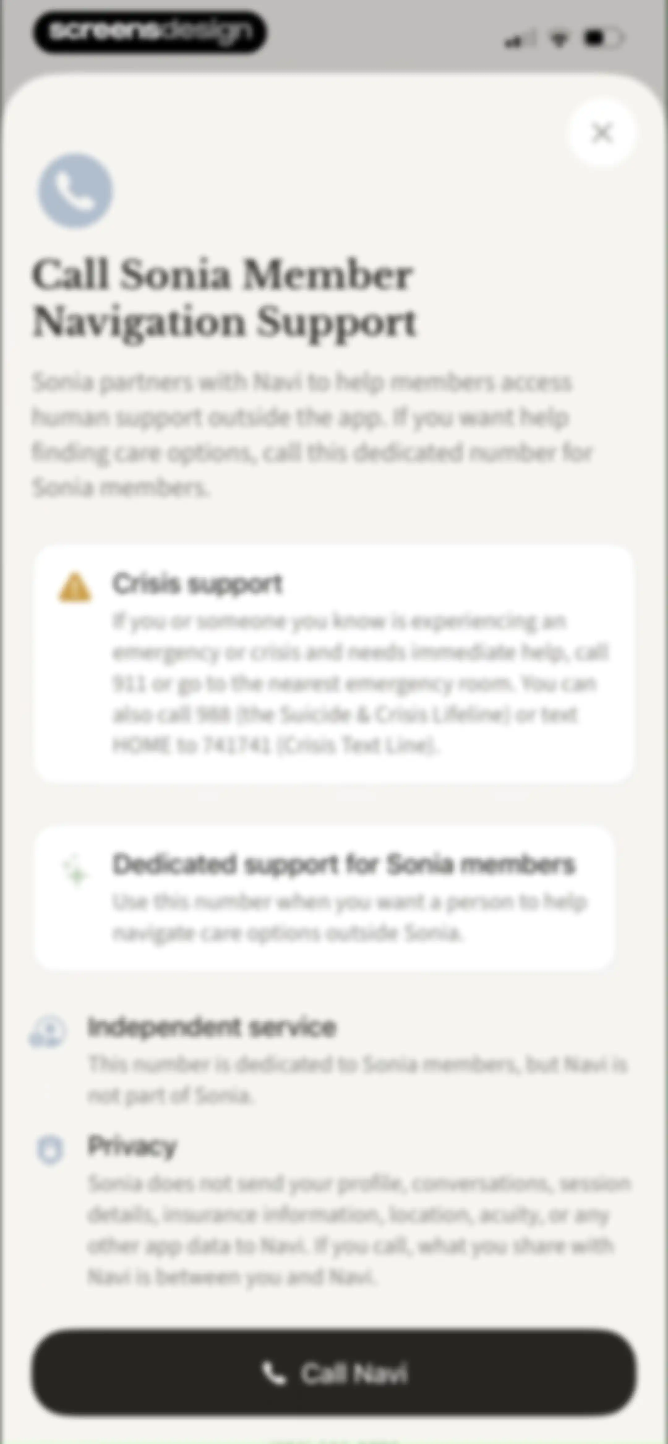 Sonia: AI for Mental Health screen 109