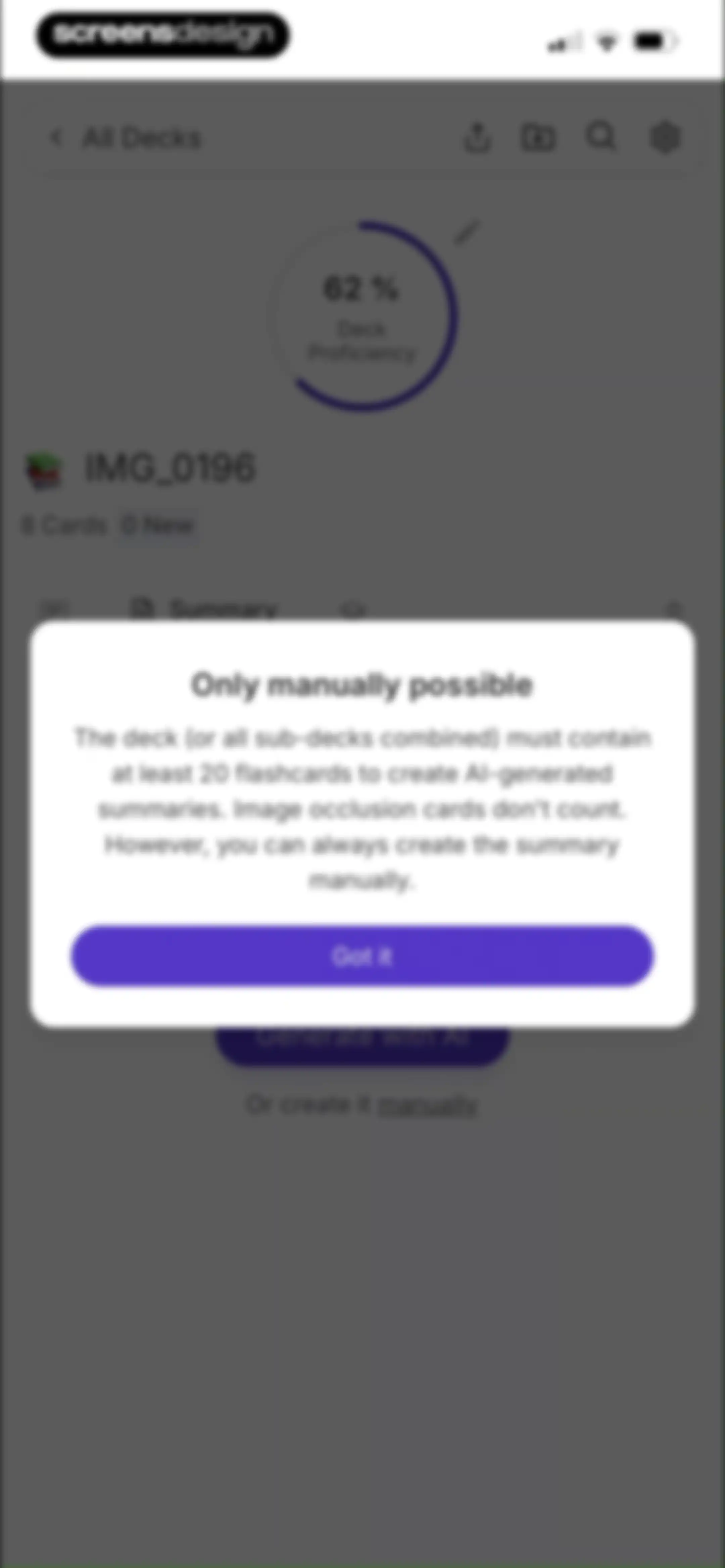 Retain Cards: AI Flashcards screen 116