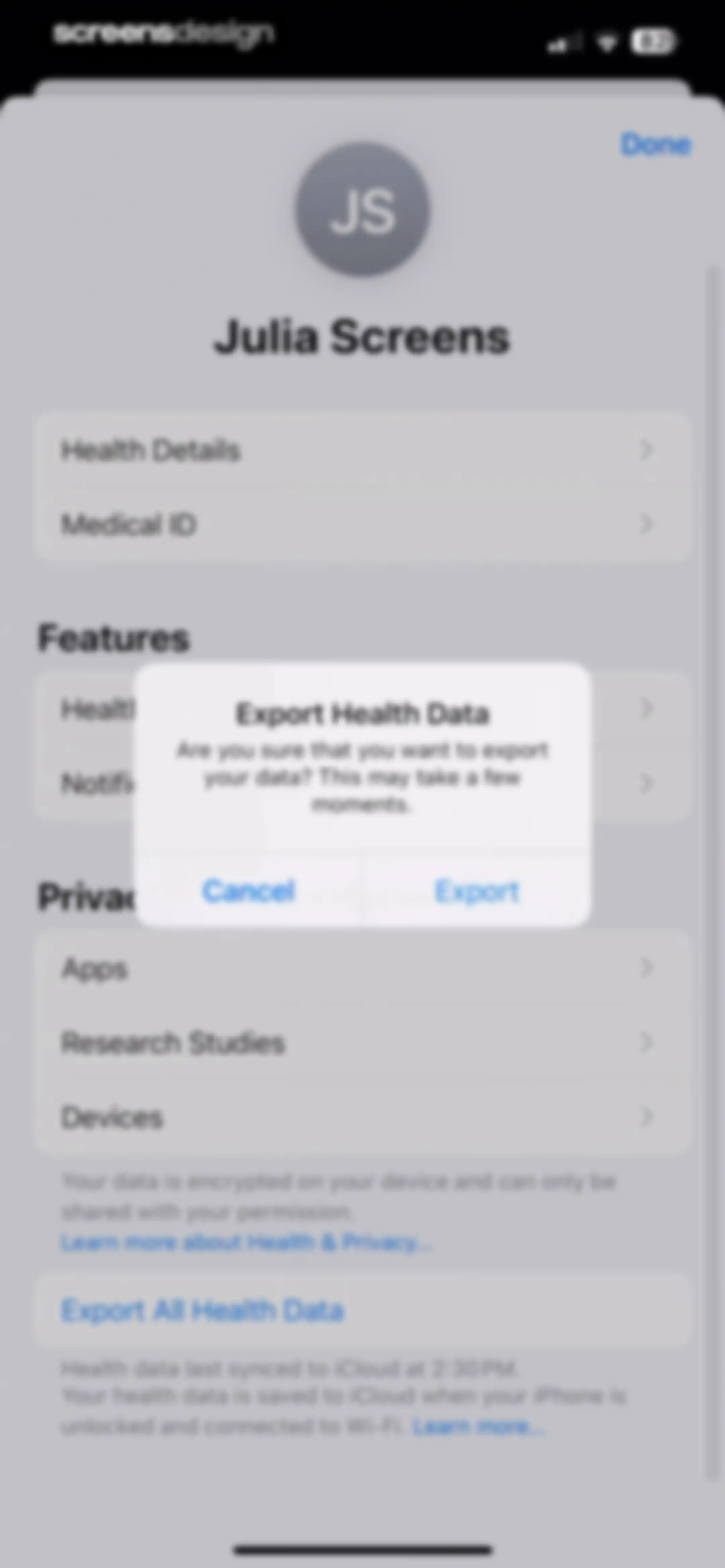 Apple Health screen 190