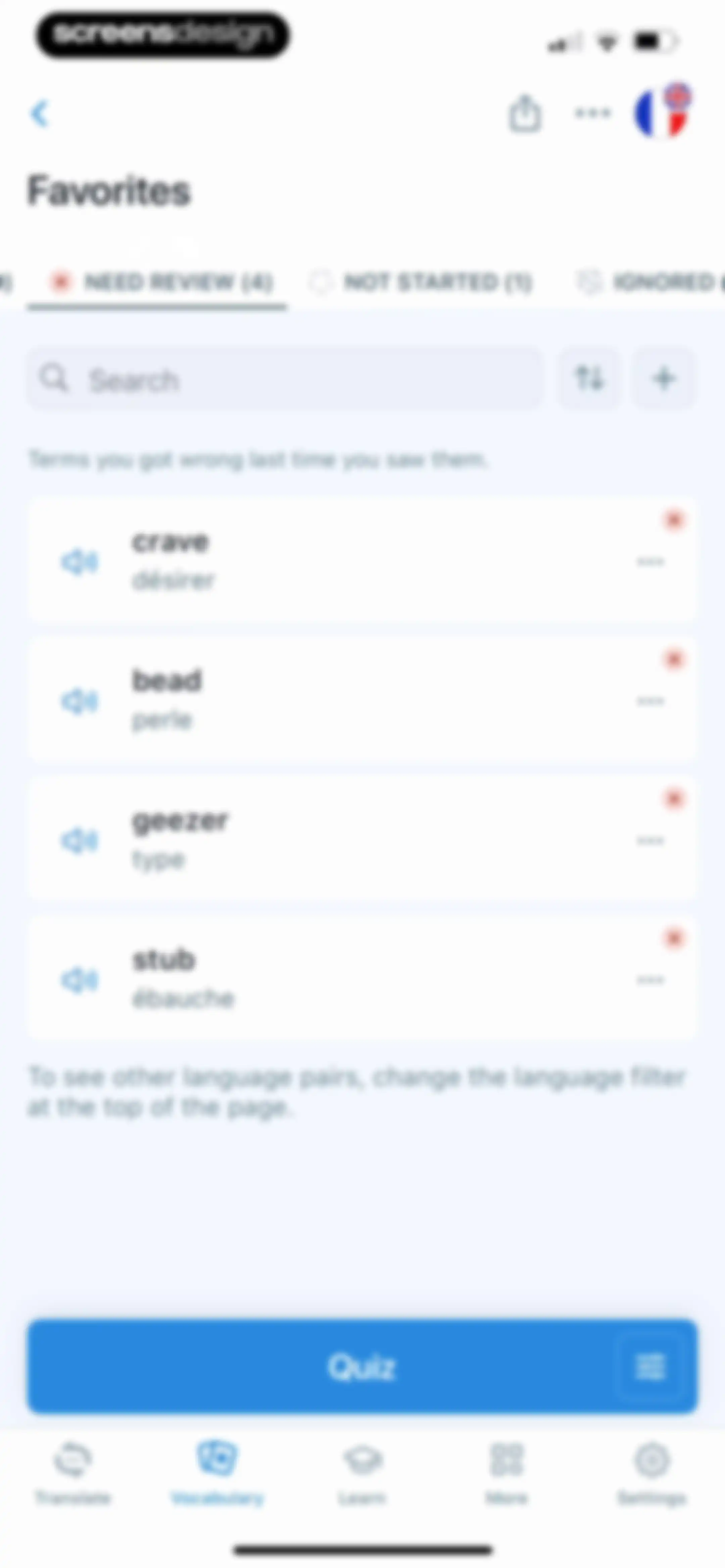 Reverso translate and learn screen 78