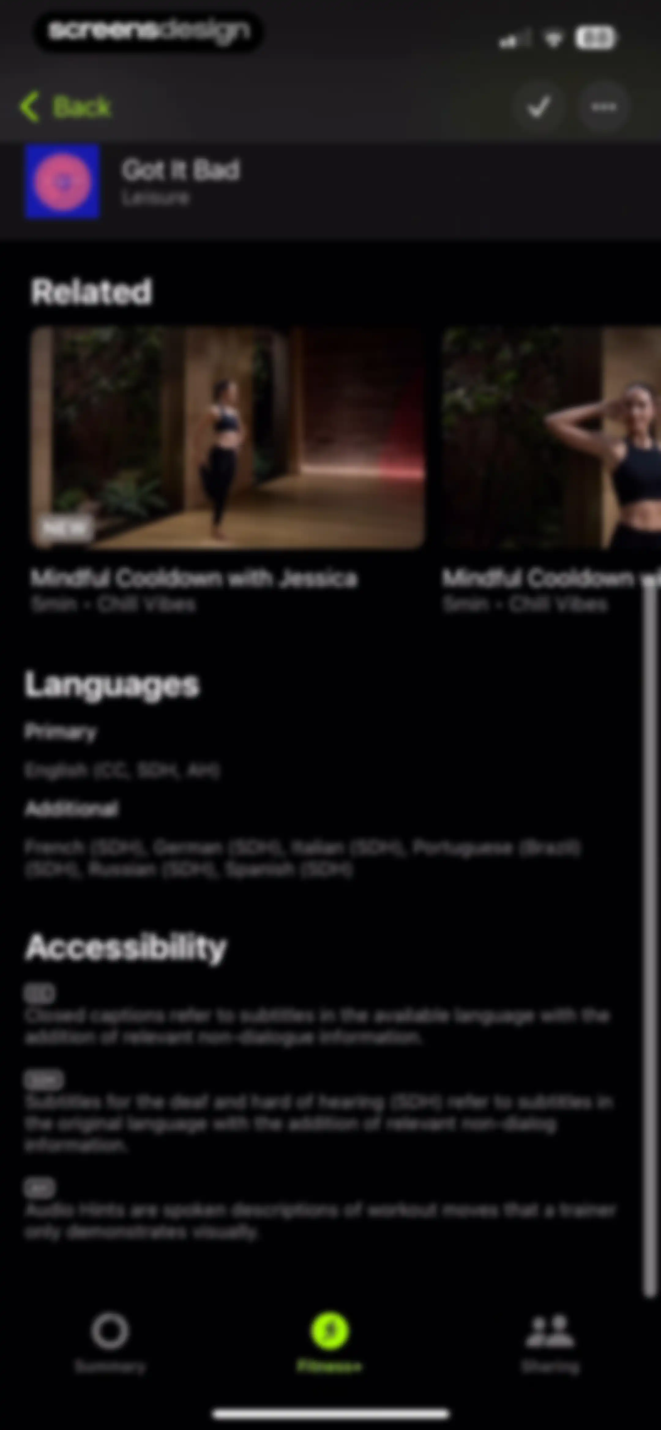 Apple Fitness screen 106
