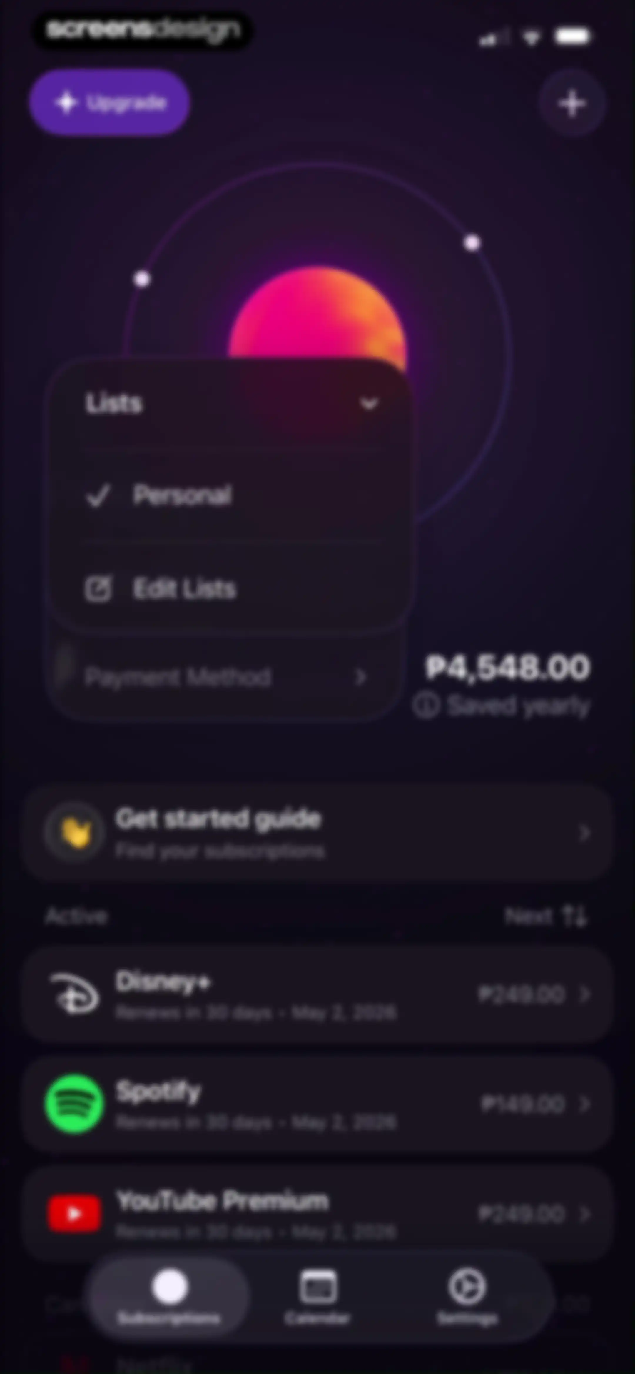 Subscription Manager: Orbit screen 24
