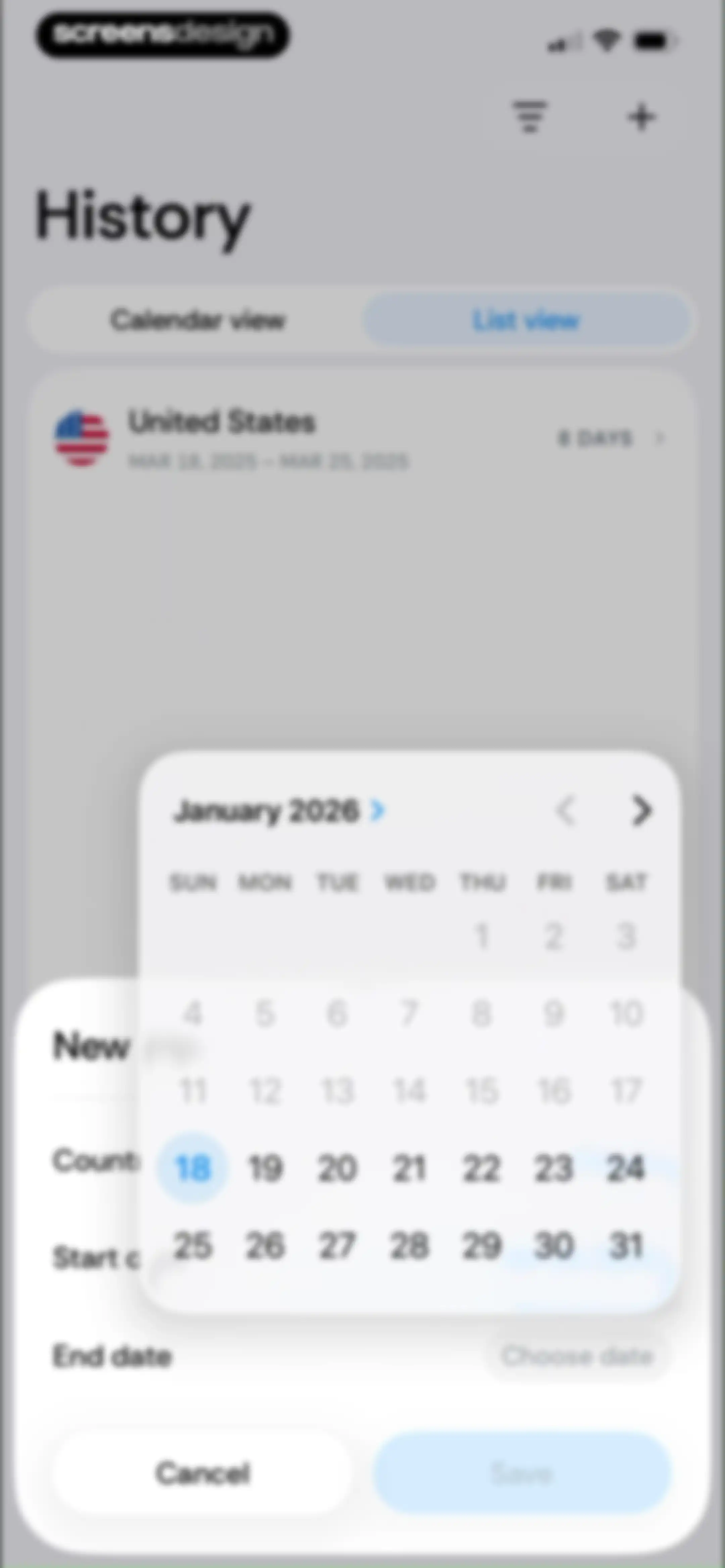 Country Days Tracker: Bounded screen 85