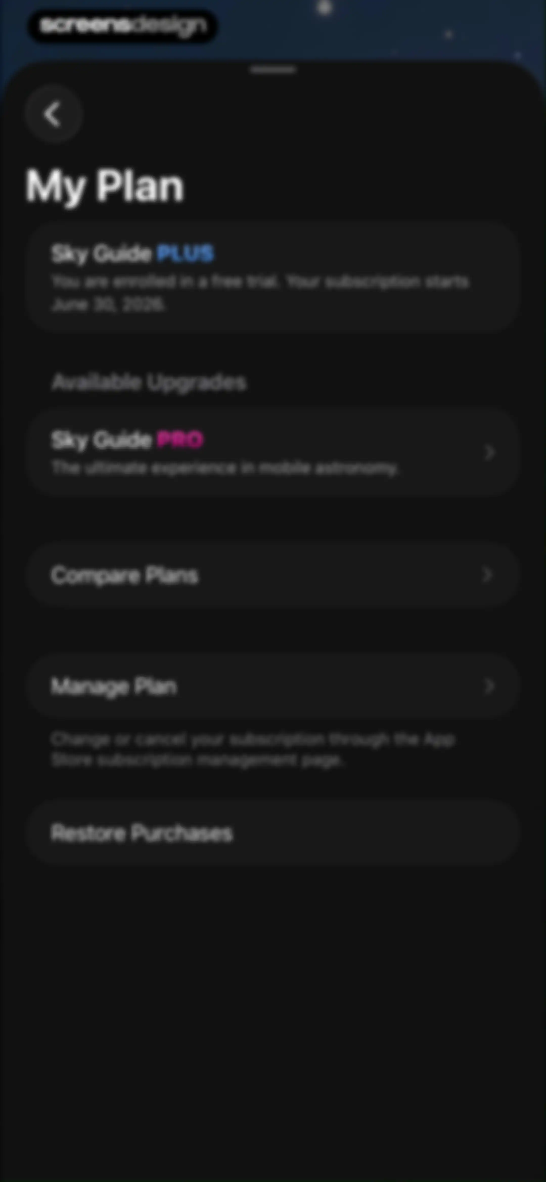 Sky Guide screen 92