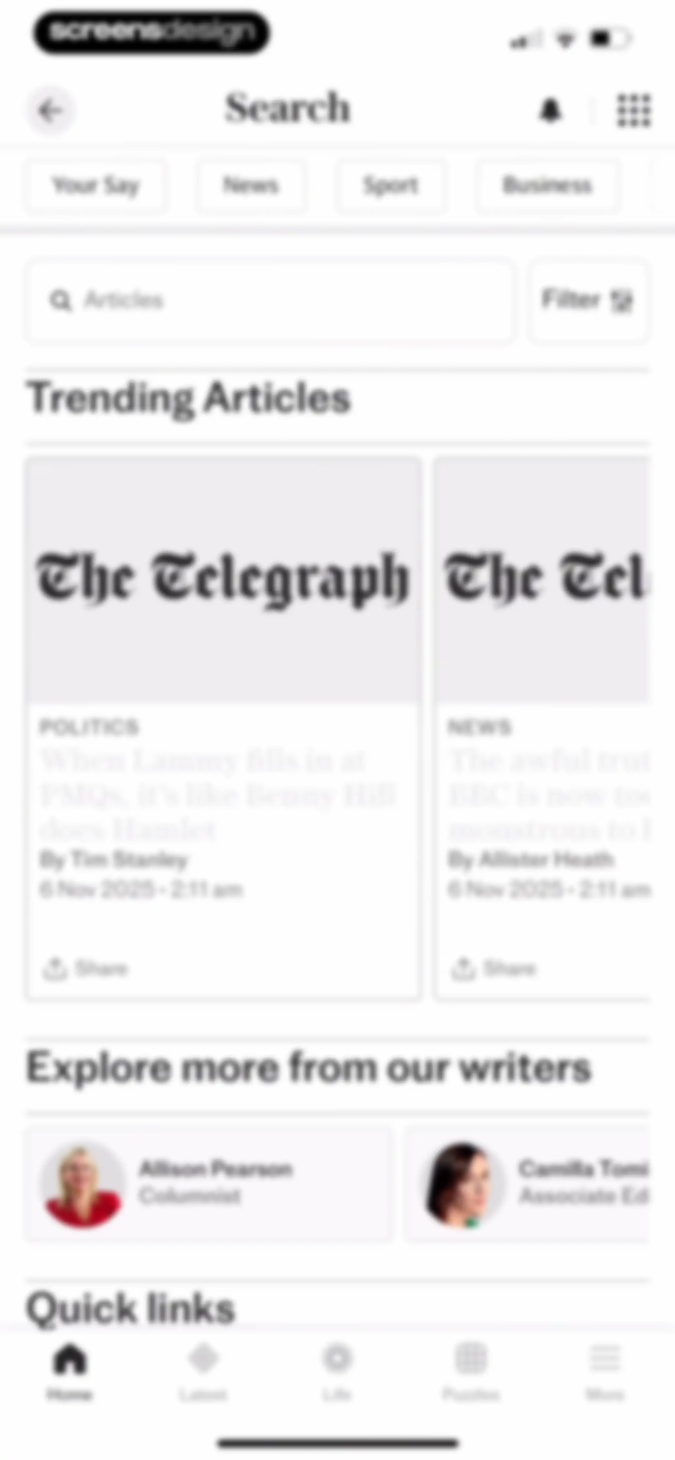 The Telegraph: UK & World News screen 39