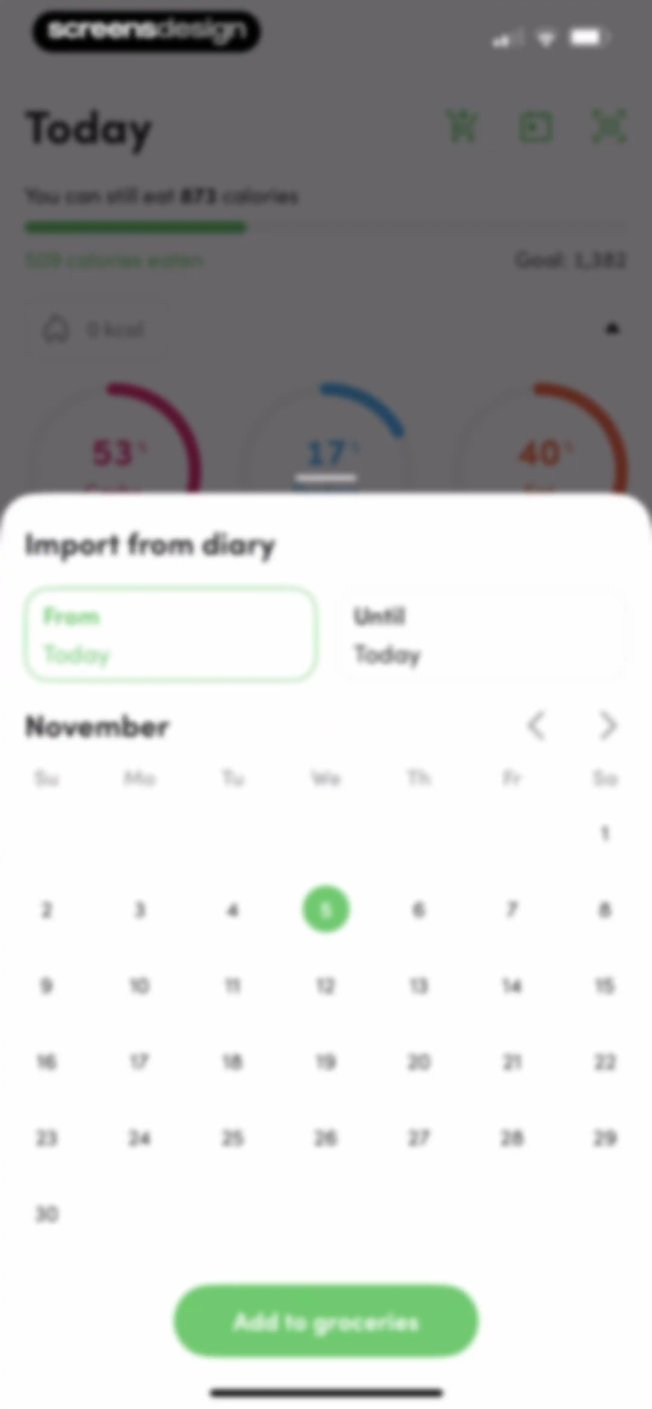 Calories and nutrition tracker screen 64