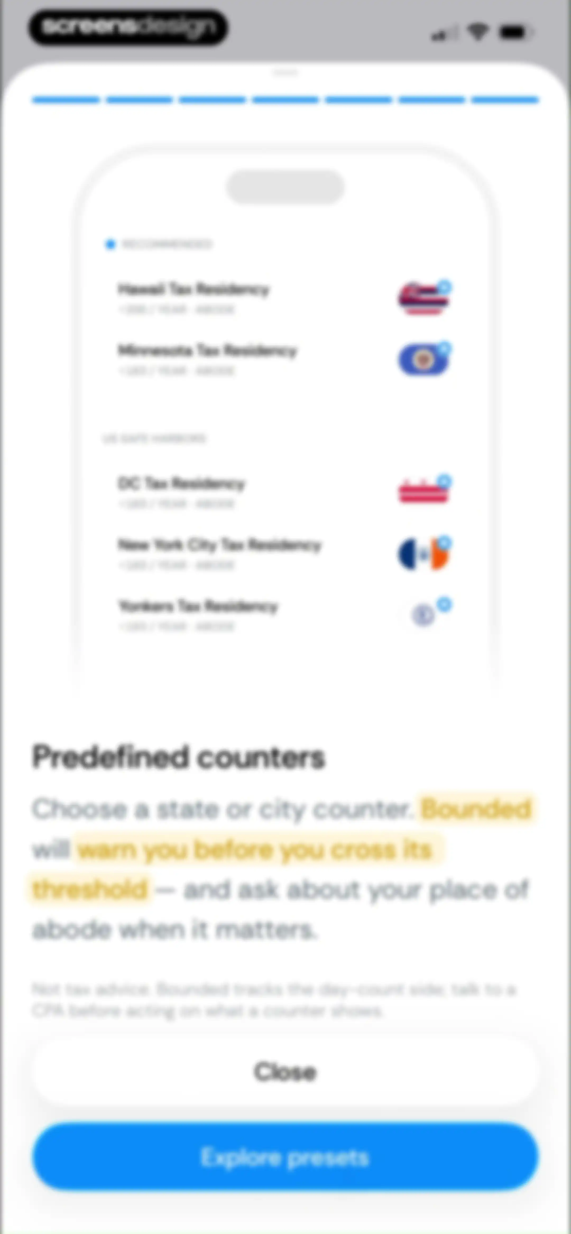 Country Days Tracker: Bounded screen 44