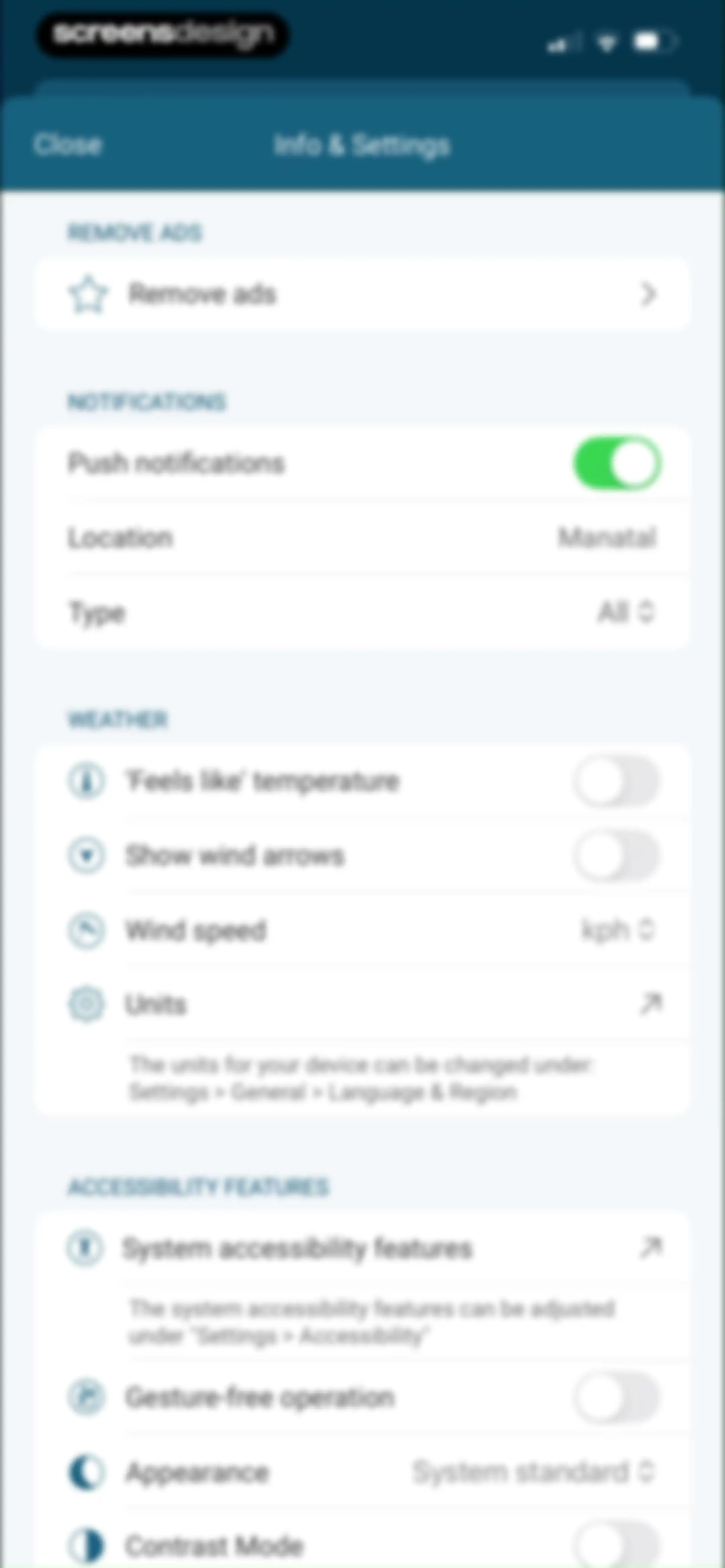 Weather & Radar screen 43