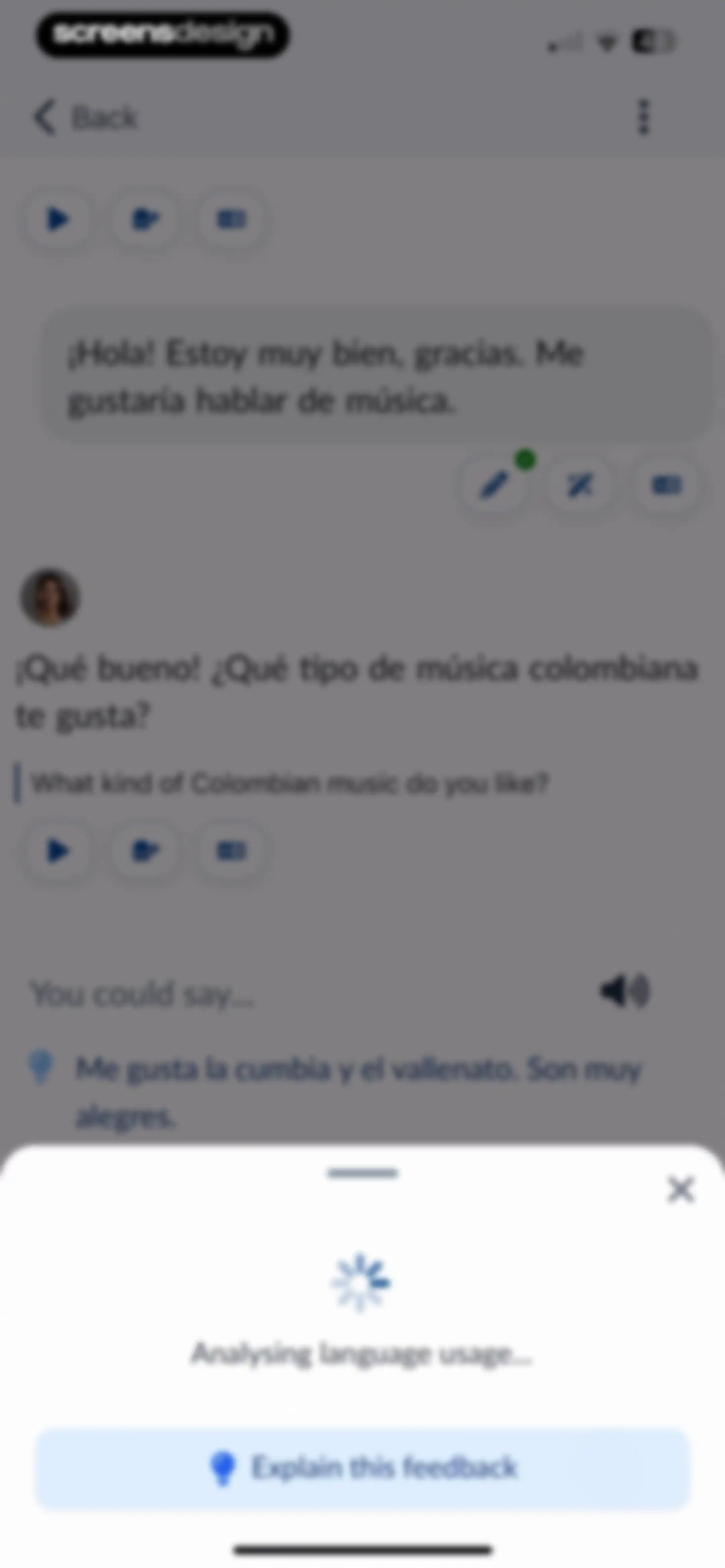 Langua: AI language learning screen 50