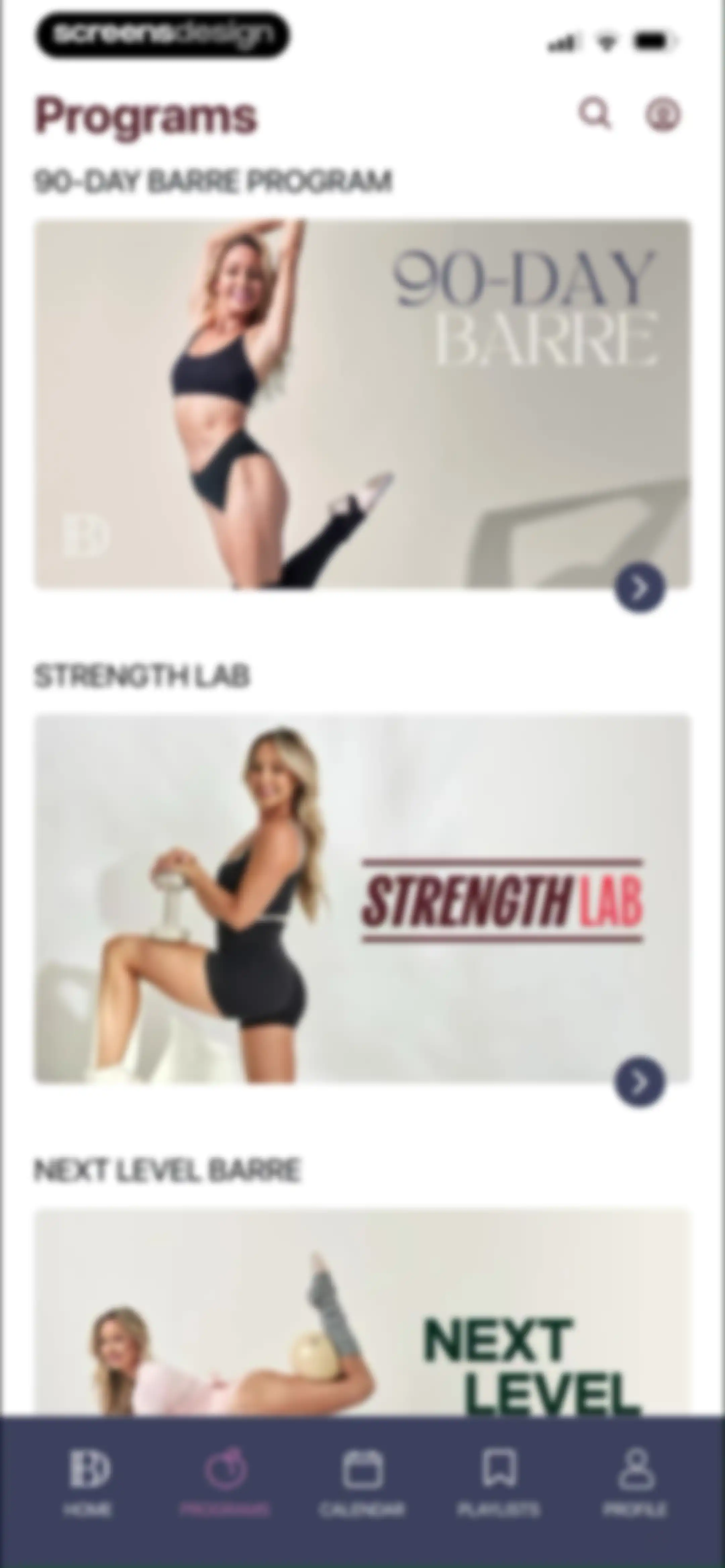 Barre Definition screen 71