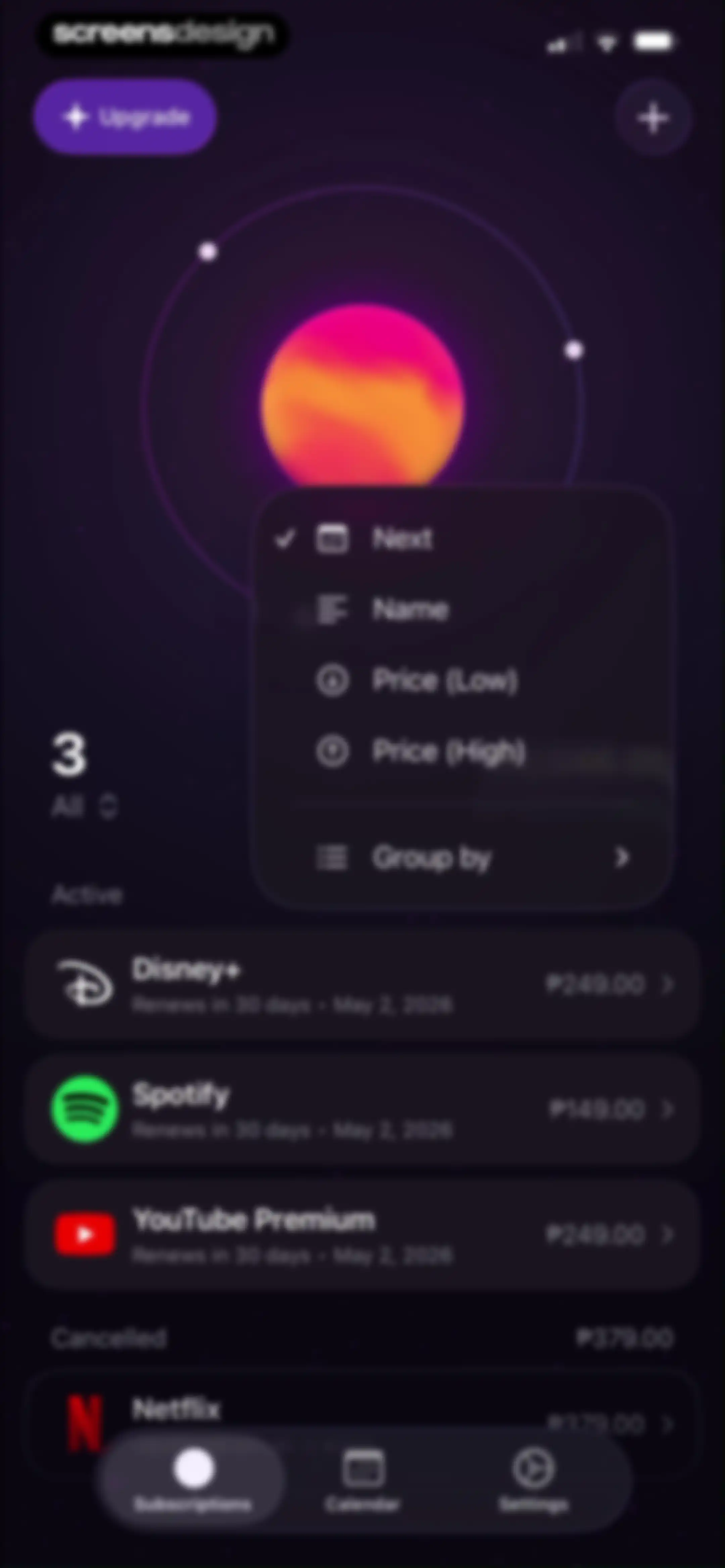 Subscription Manager: Orbit screen 38