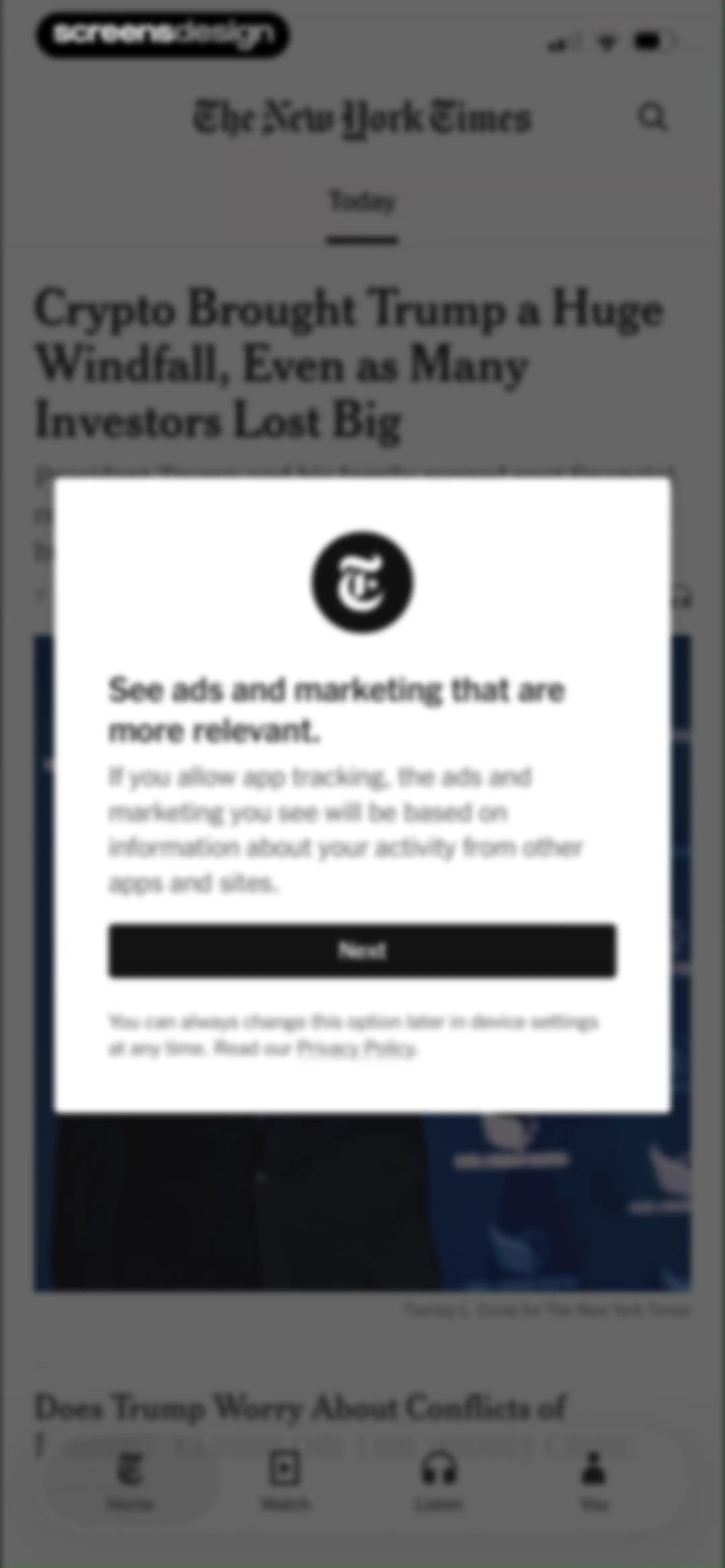NYTimes: US and Global News screen 10