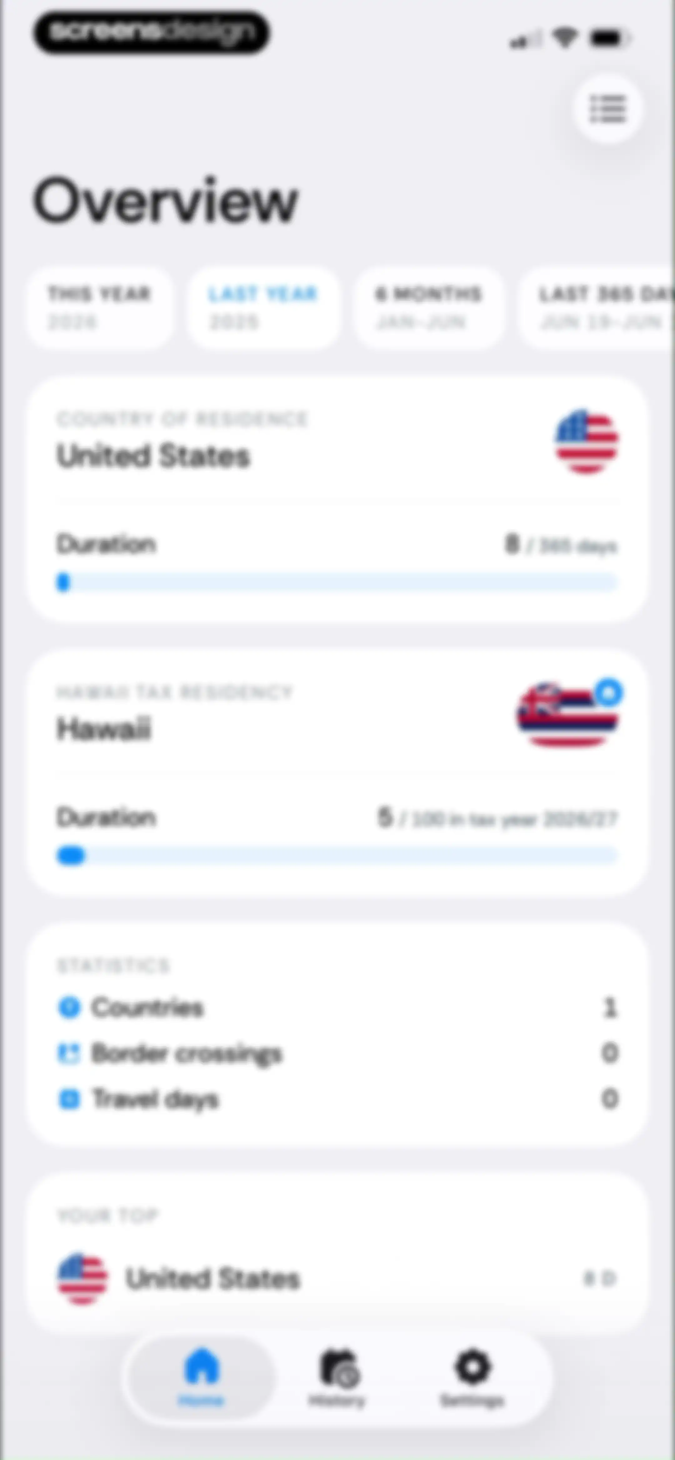 Country Days Tracker: Bounded screen 65